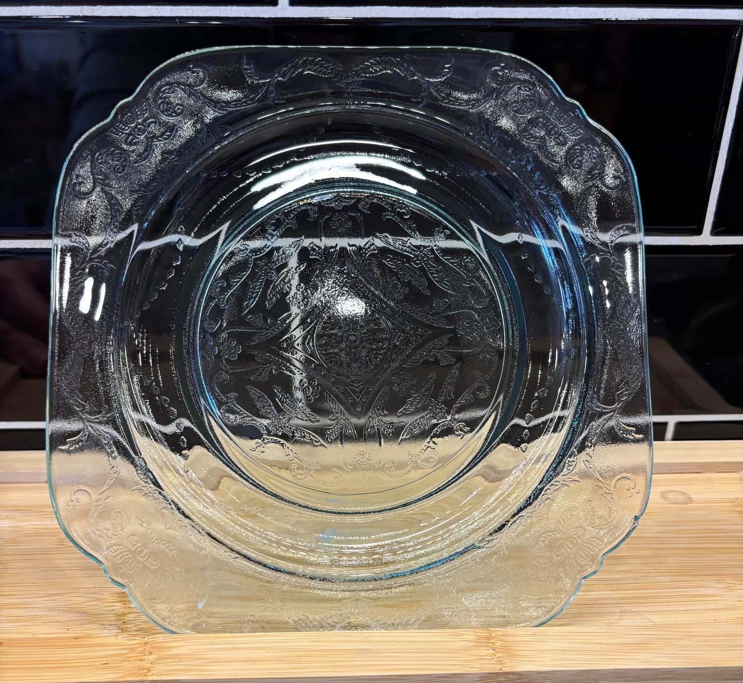 Medium Size Glass Plant Tray w/ Scalloped Corners