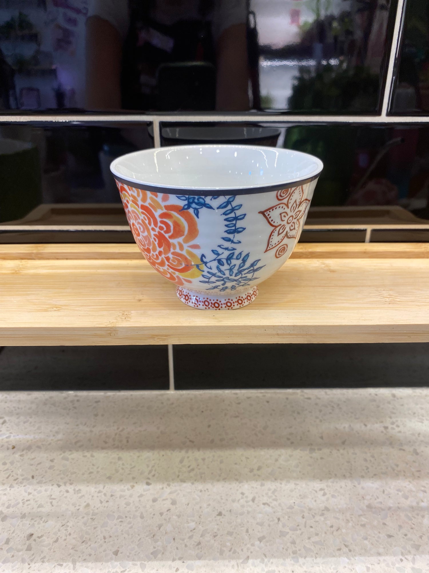 Small Porcelain Pot with Orange & Blue Floral Design