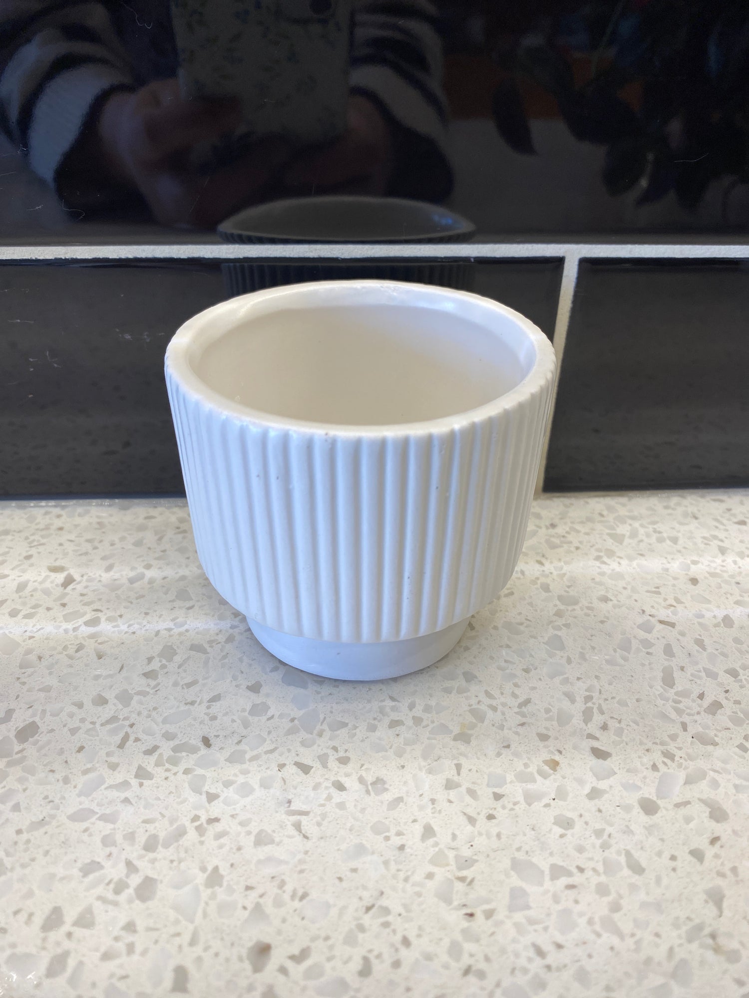 Small White Ribbed Pot with narrow base