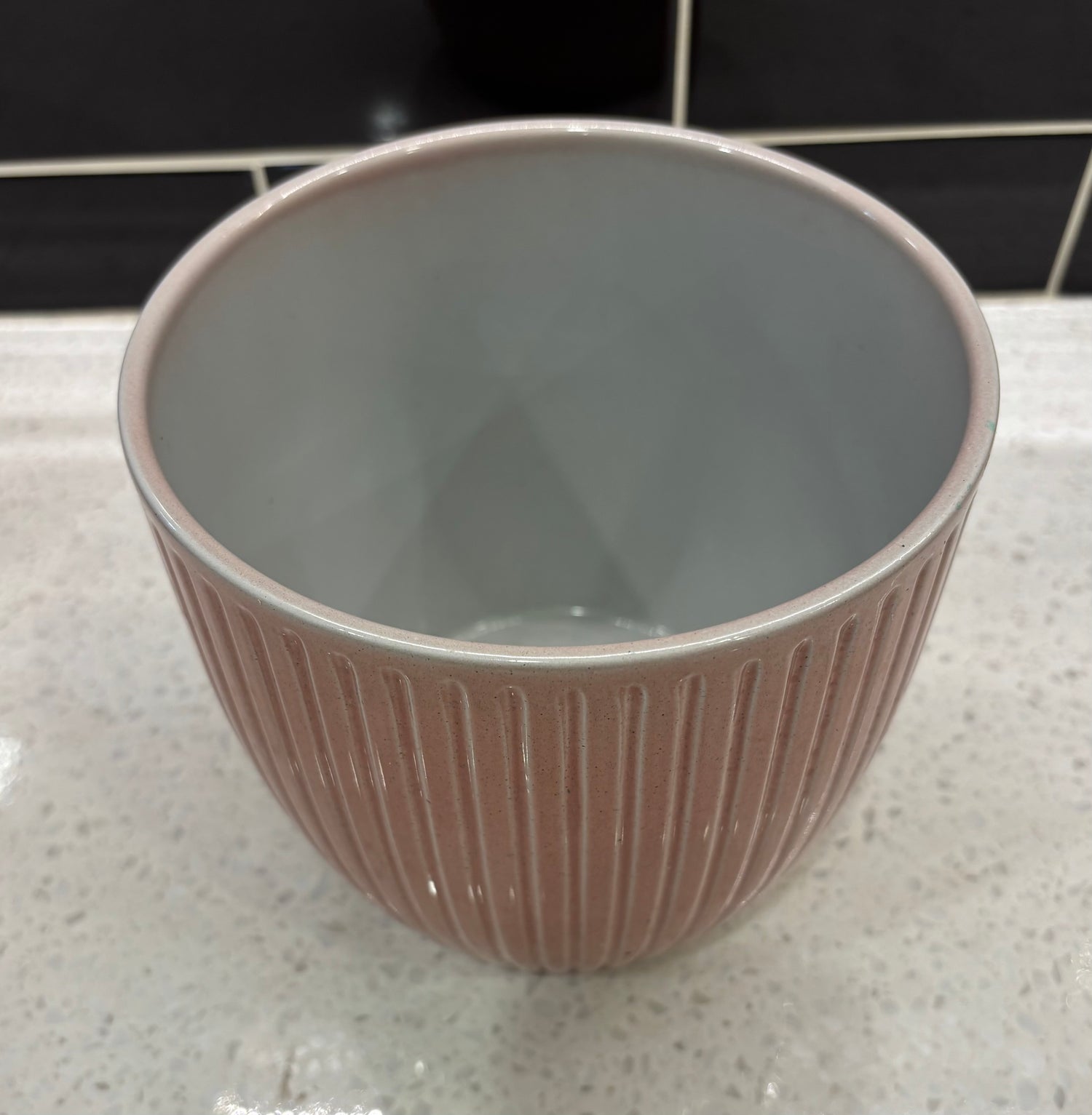 Medium Pink Pot w/ Vertical Lines