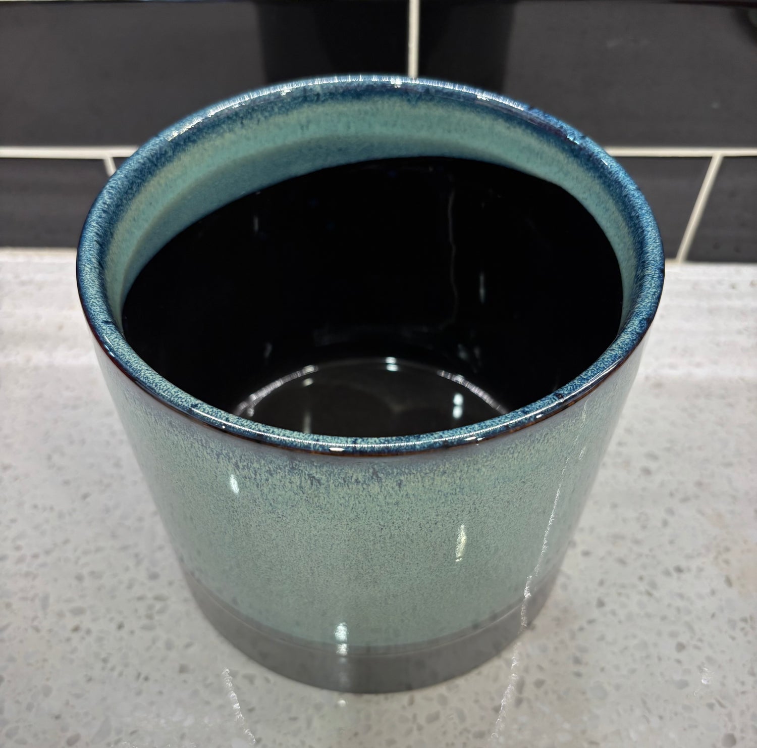Medium Blue/ Green Speckled Pot w/ Grey Band