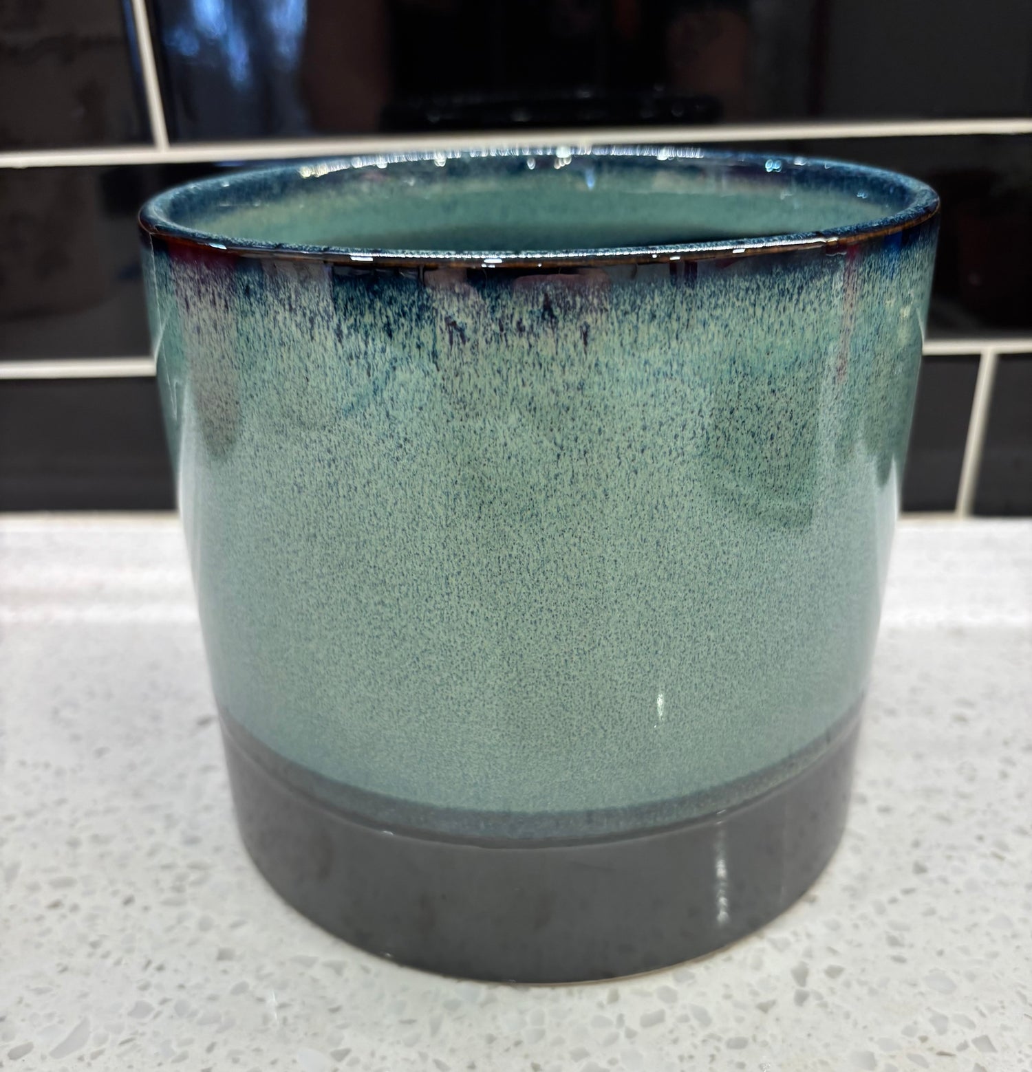 Medium Blue/ Green Speckled Pot w/ Grey Band