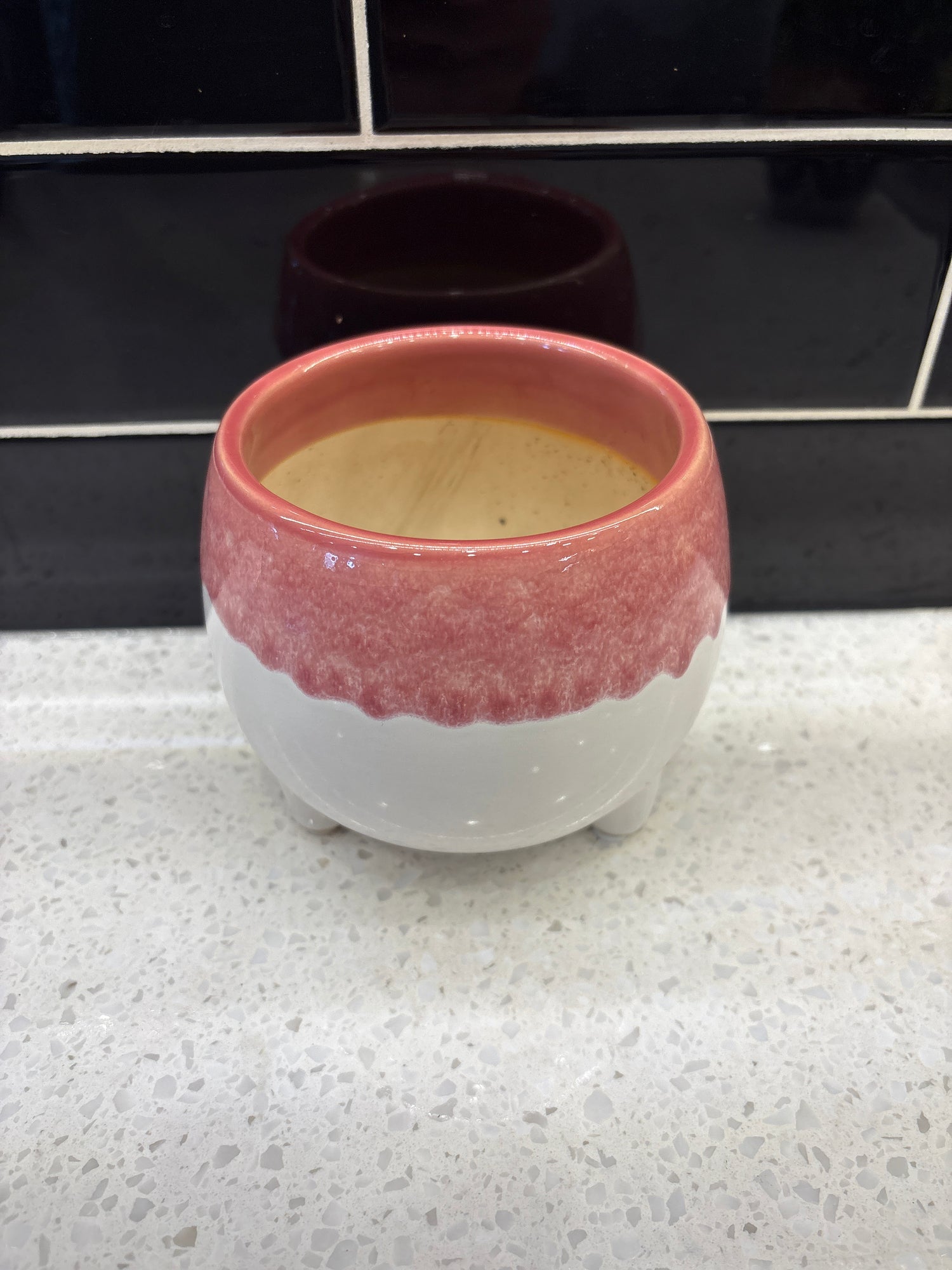 Medium White Pot w/ Pink Drips and Legs