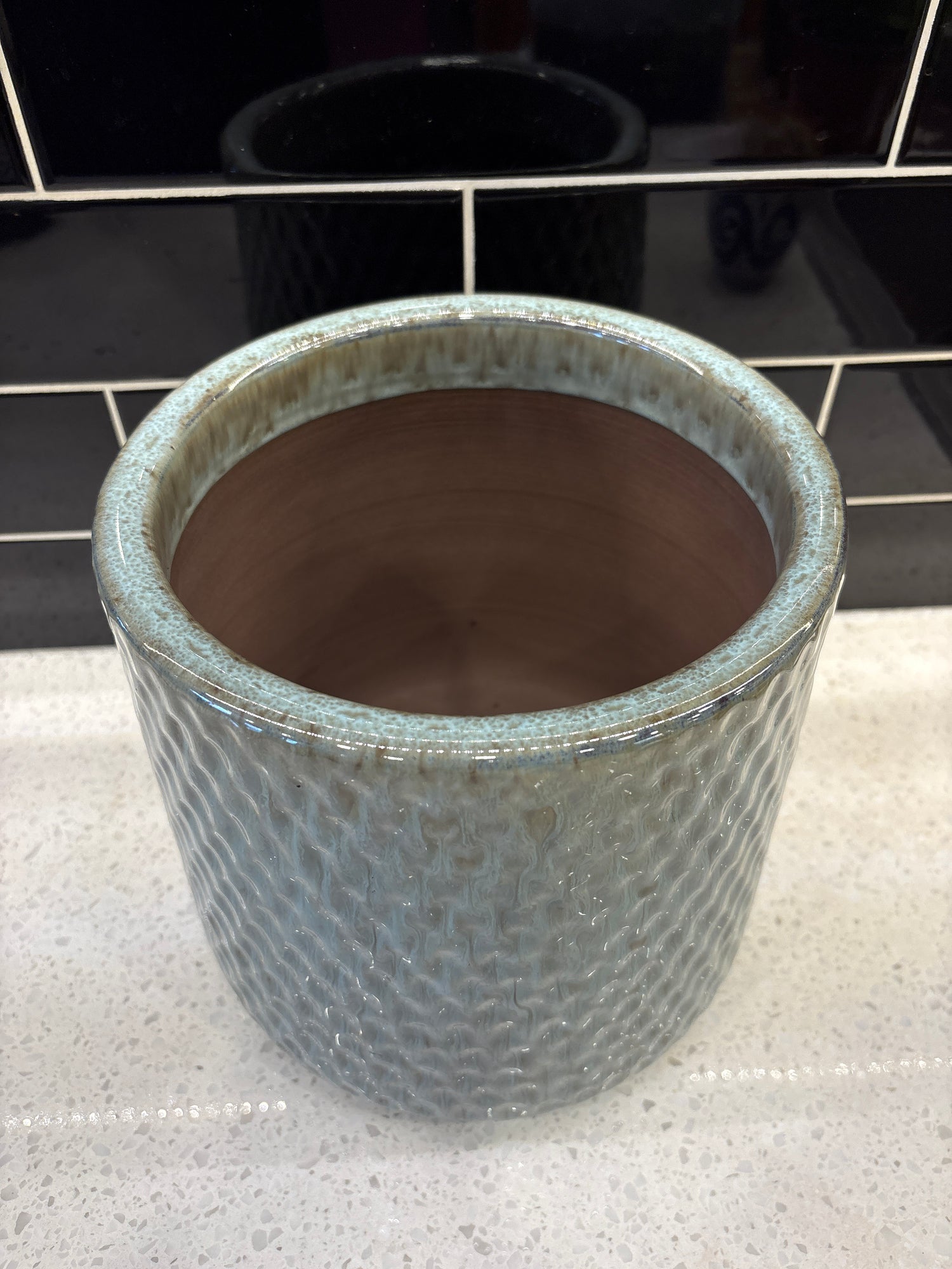Large Muted Light Blue Textured Pot