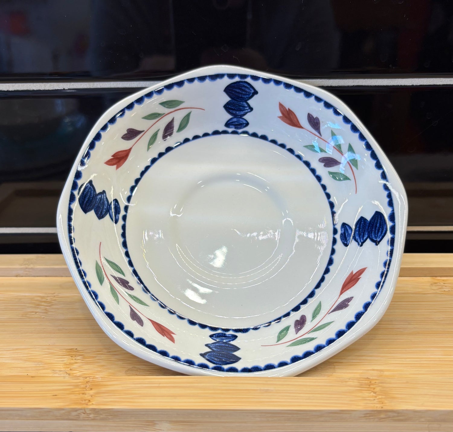 Small Round Blue & White Patterned Plant Tray