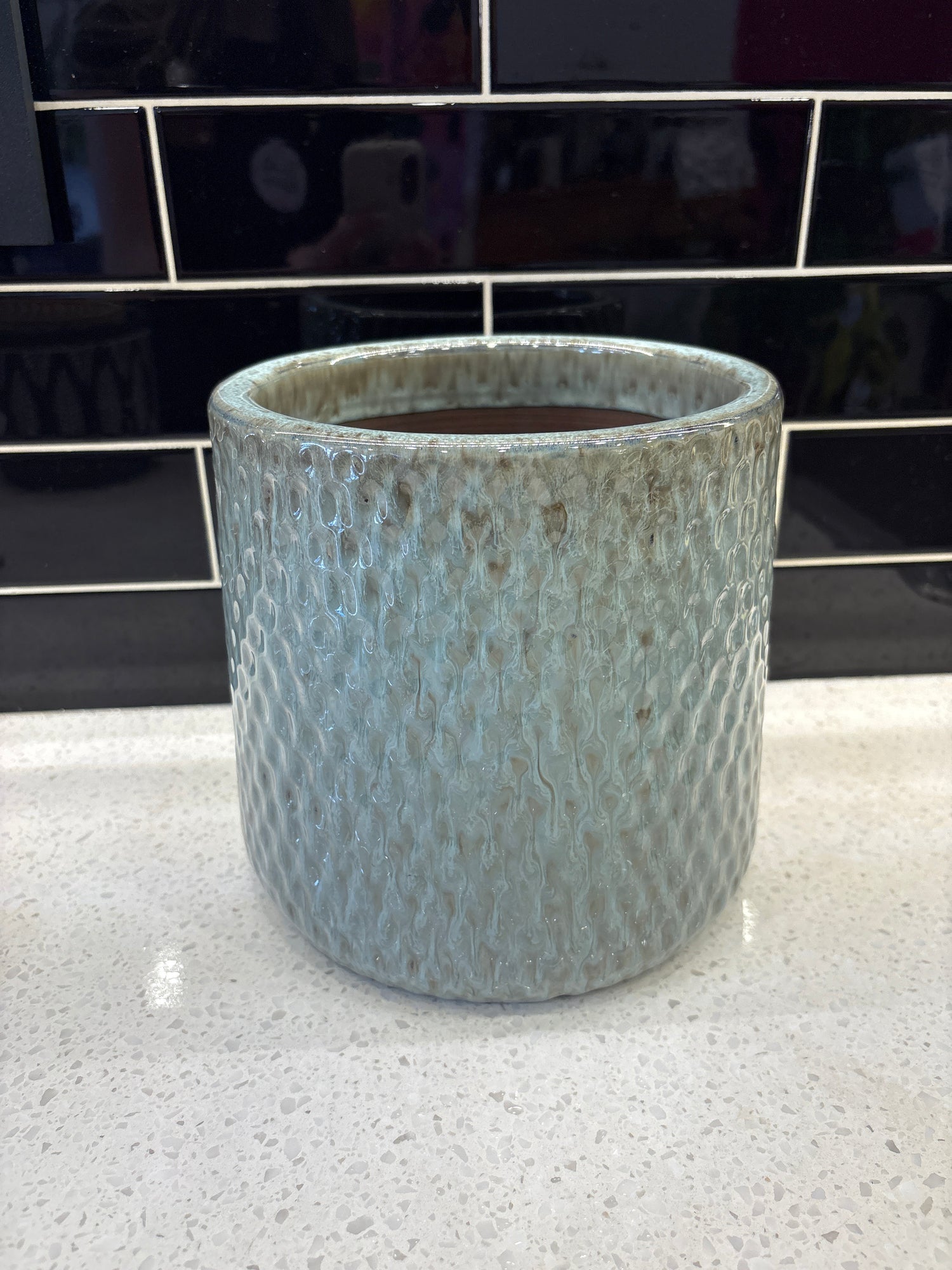 Large Muted Light Blue Textured Pot