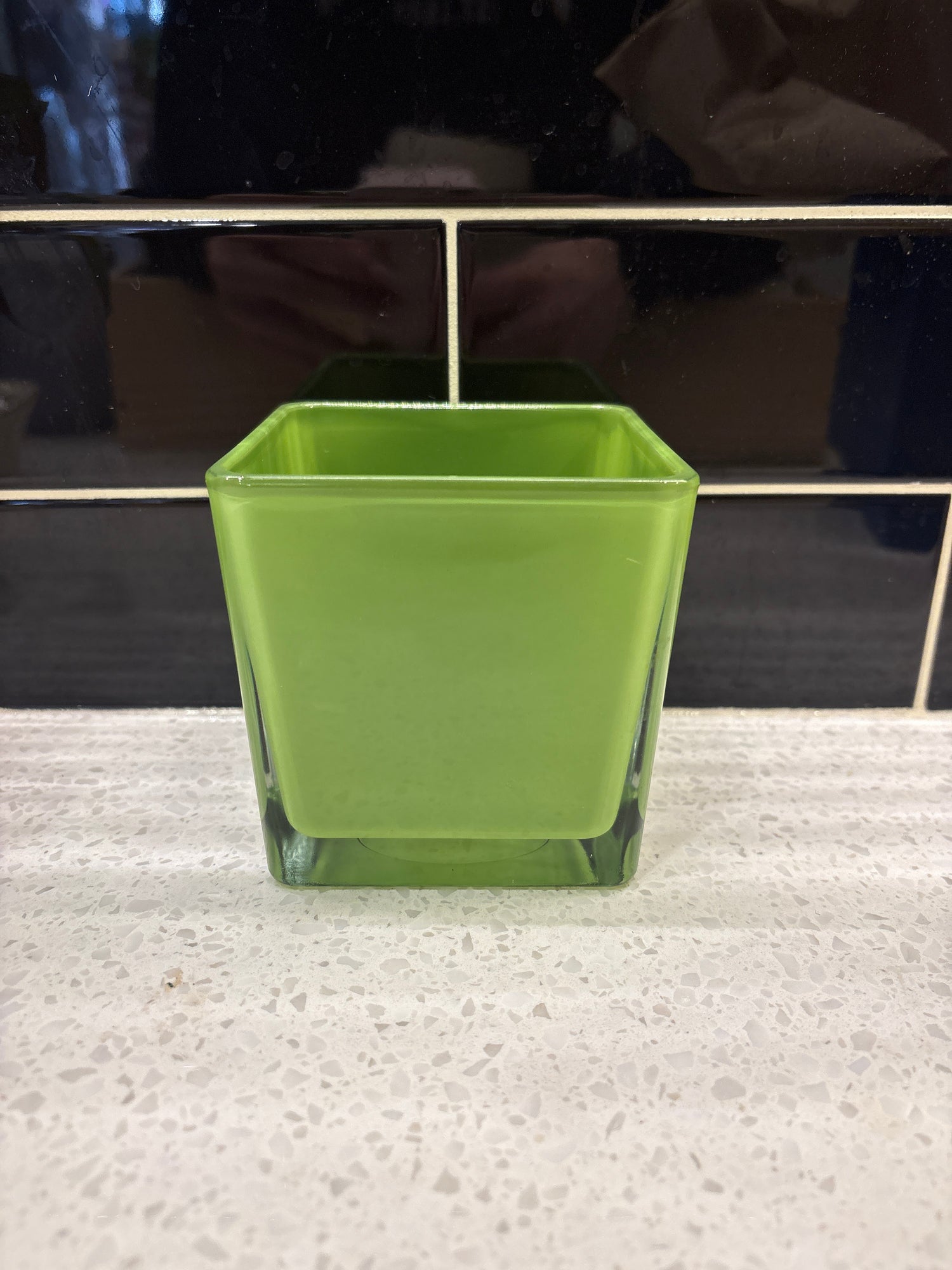 Medium Square Green Glass Pot