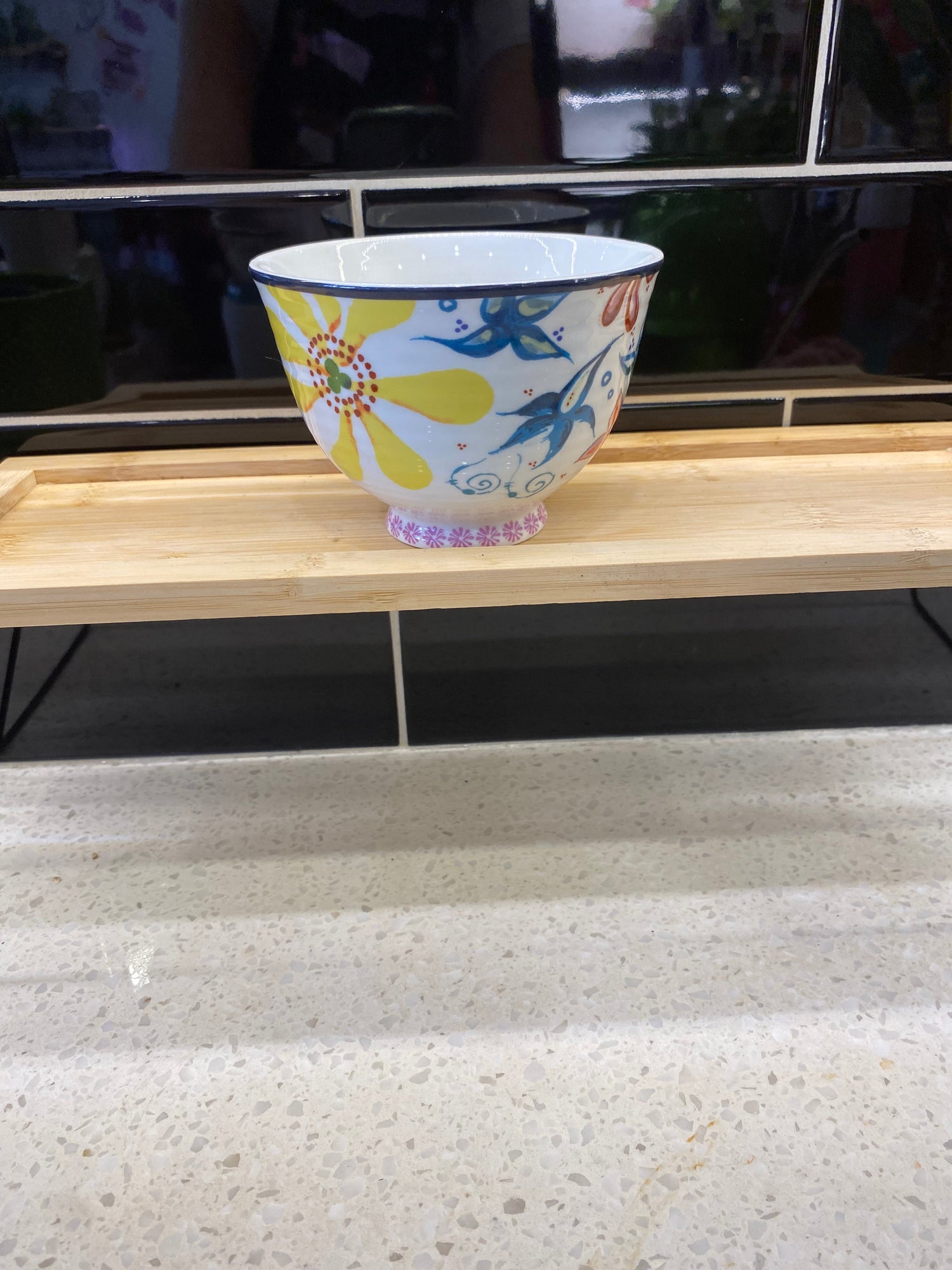 Small Porcelain Pot with Yellow & Blue Floral Design