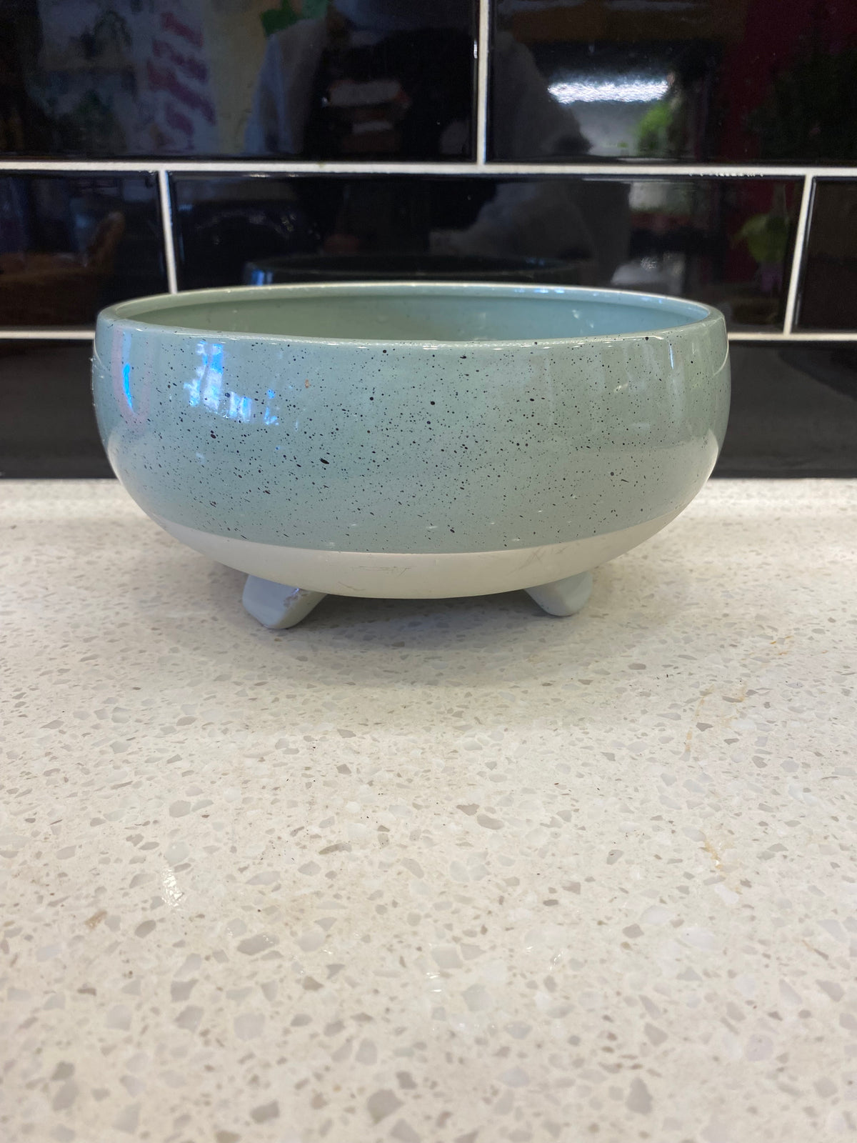 Muted Teal Oval Pot W/ Feet