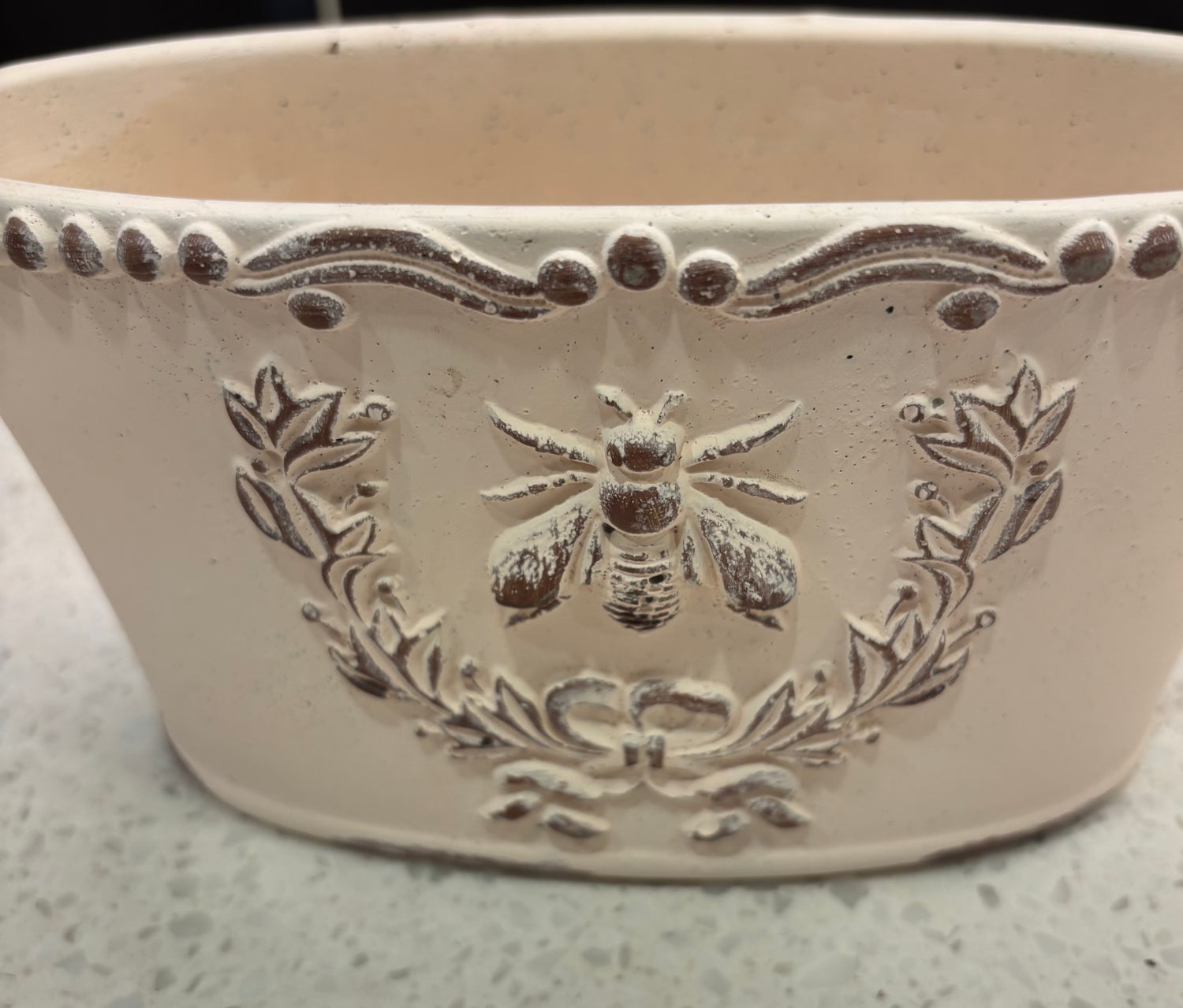 Small Oval Cream Coloured Bee w/ Design Pot