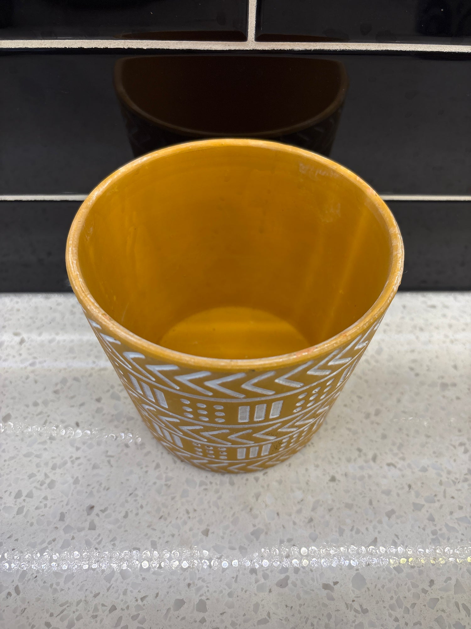 Medium Yellow Pot w/ White Designs