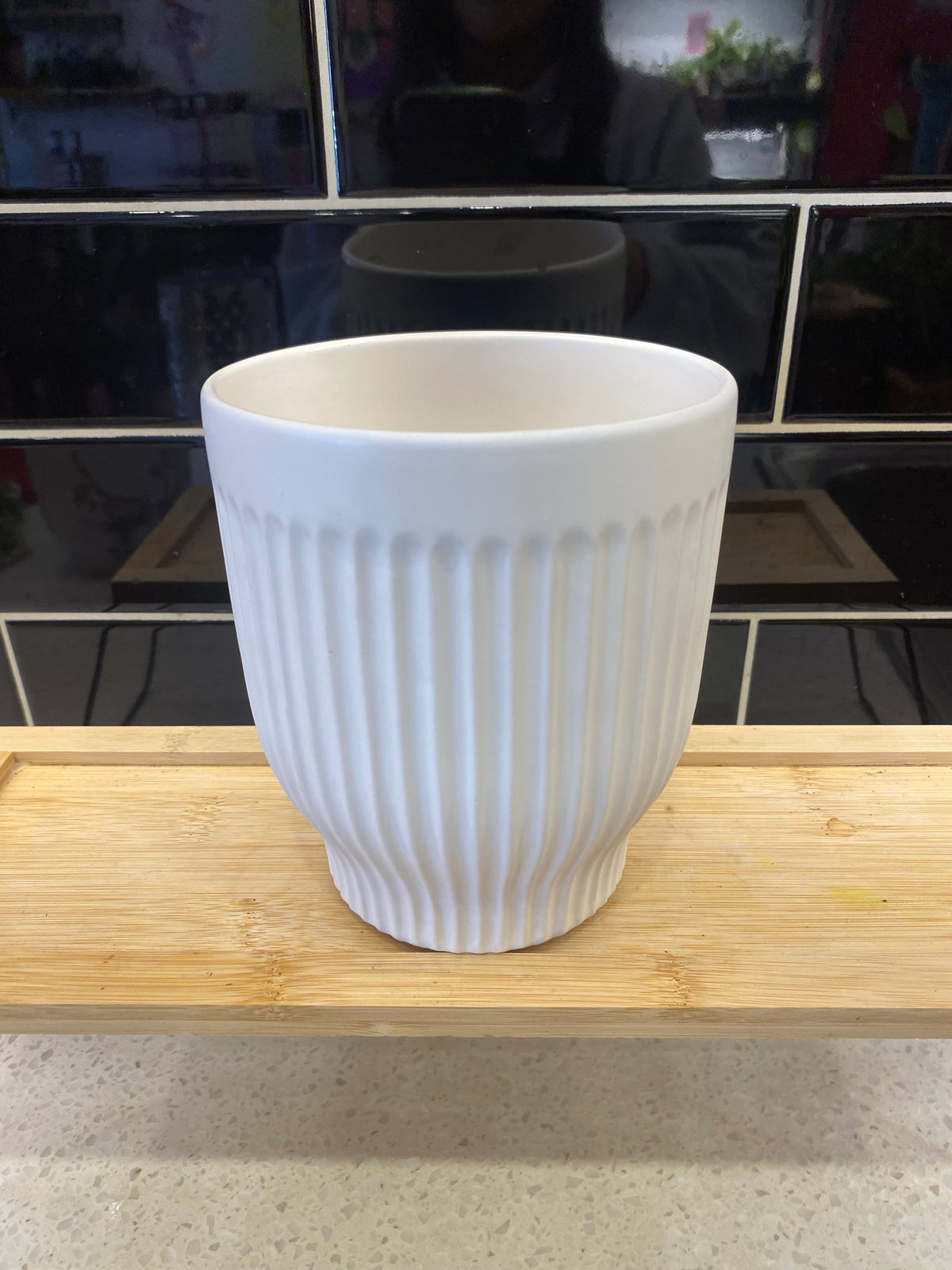 Ribbed White Pot