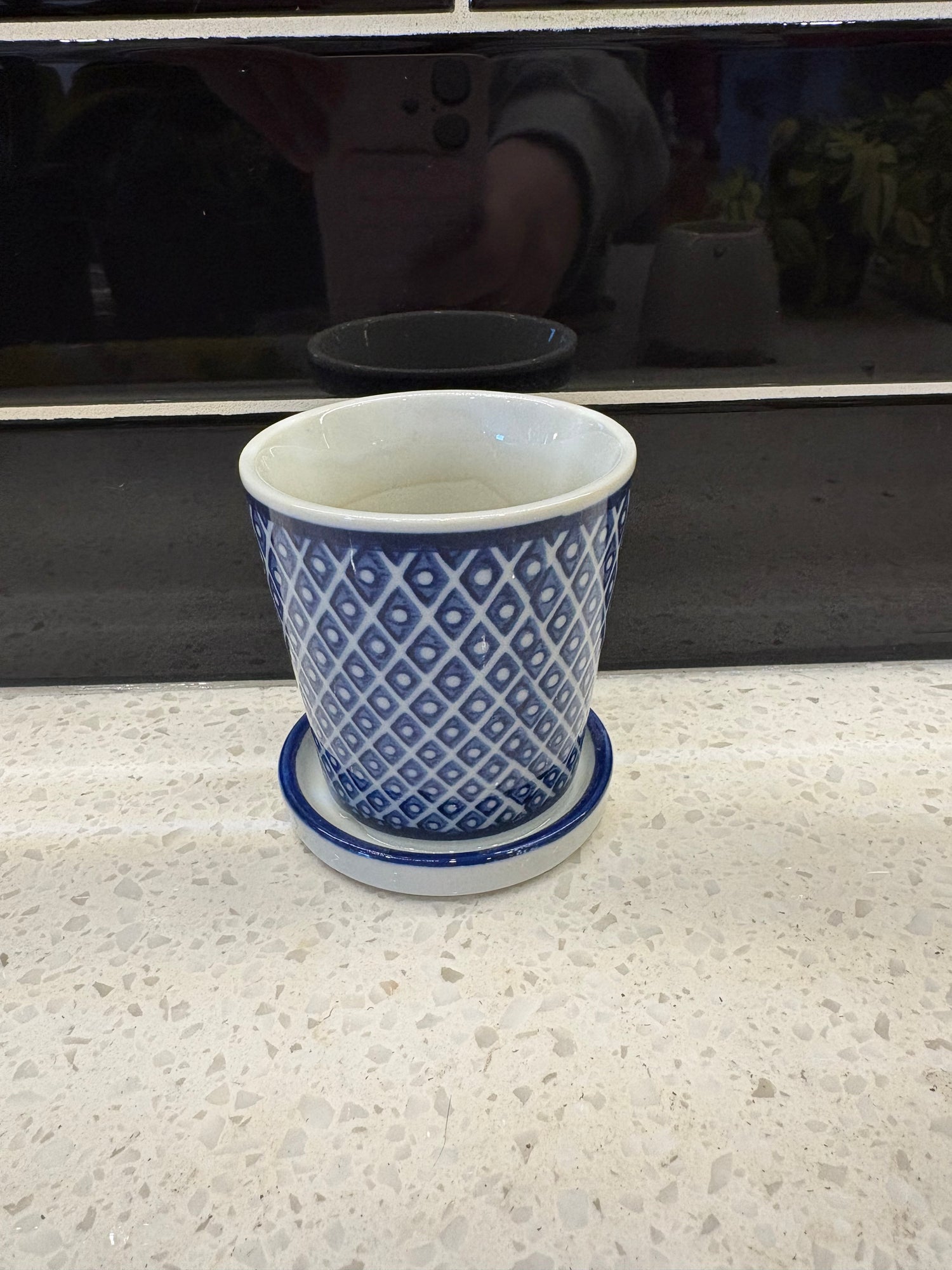 Small White and Blue Design Pot
