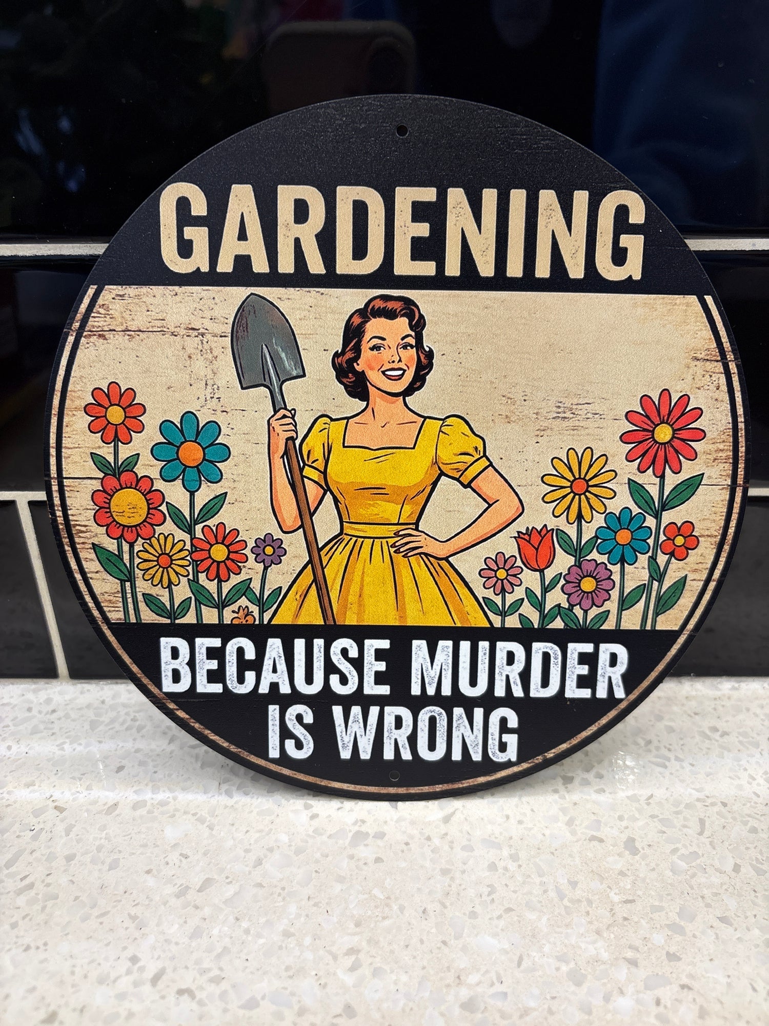 More Garden, Less Murder Metal Sign