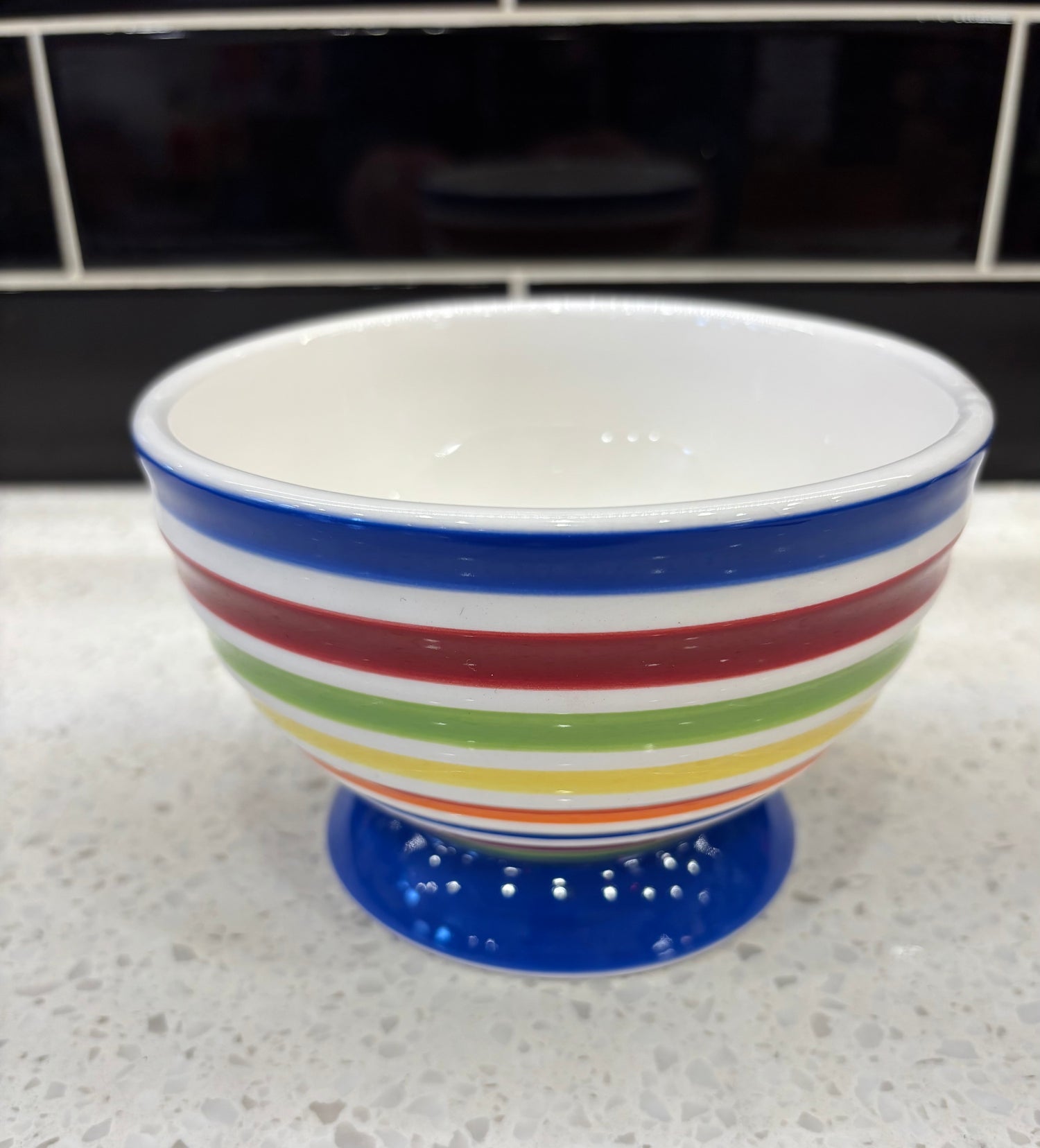 Multicoloured Striped Pot w/ Blue Base