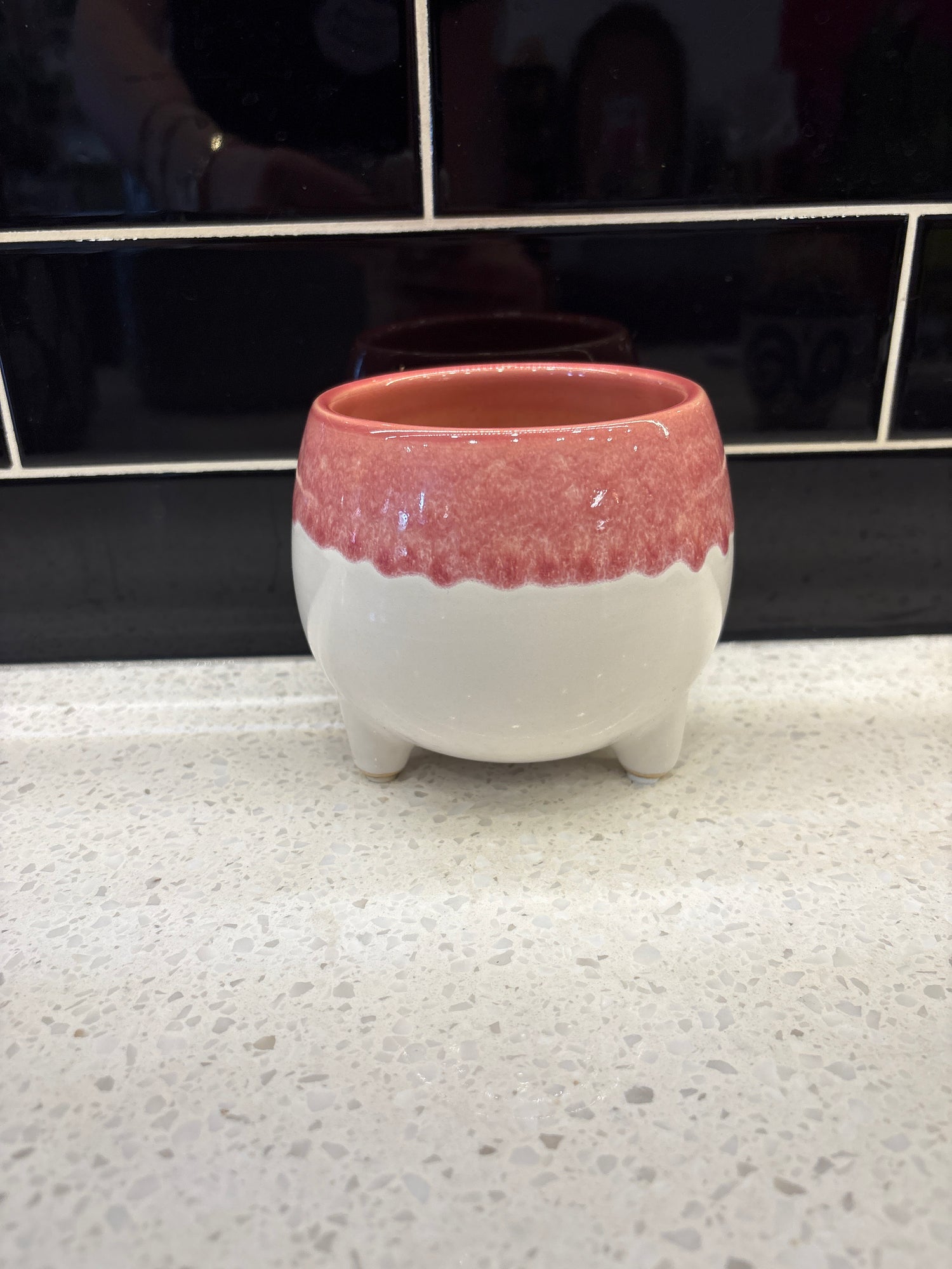 Medium White Pot w/ Pink Drips and Legs