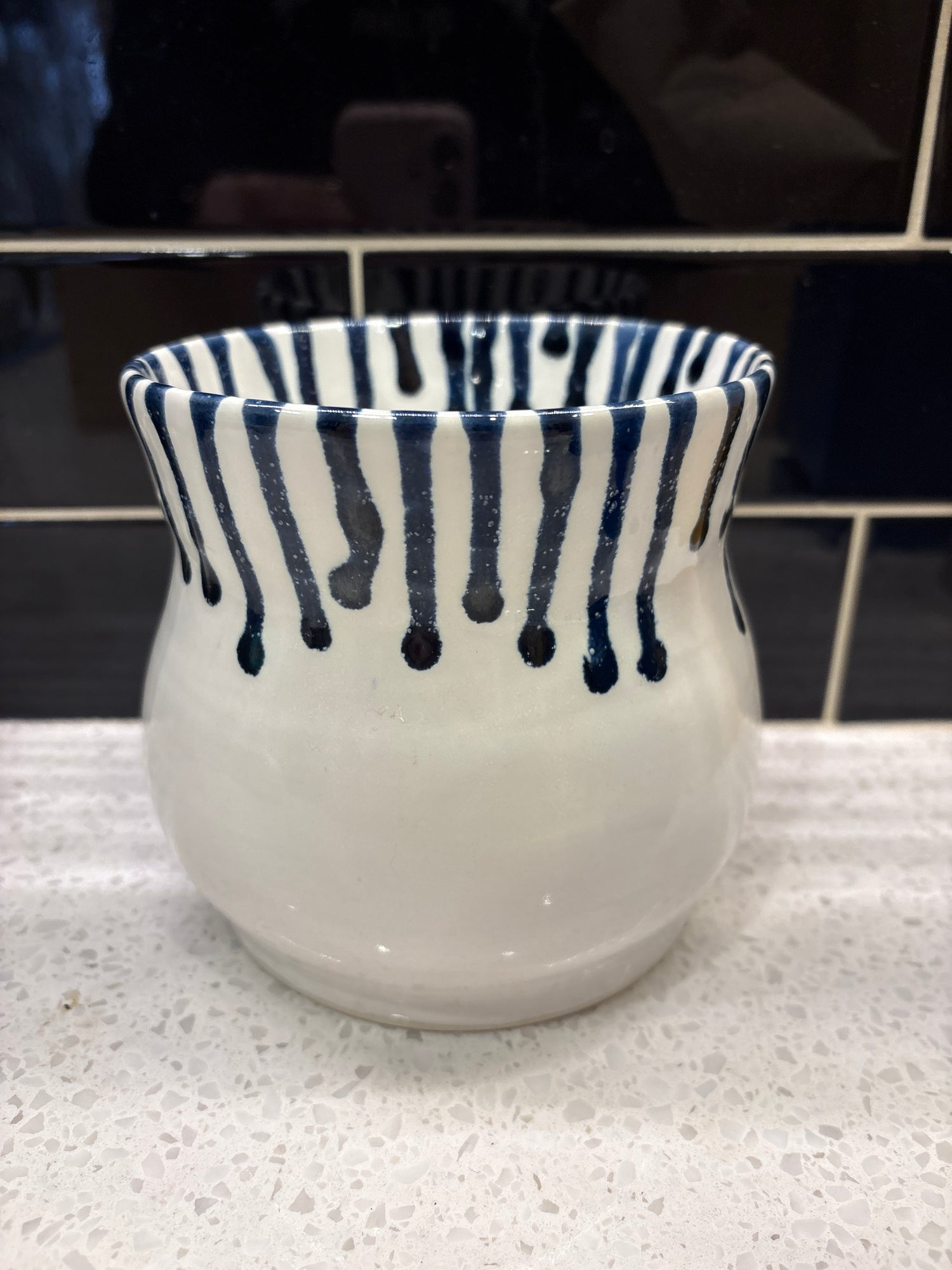 Medium White Pot w/ Blue Lines