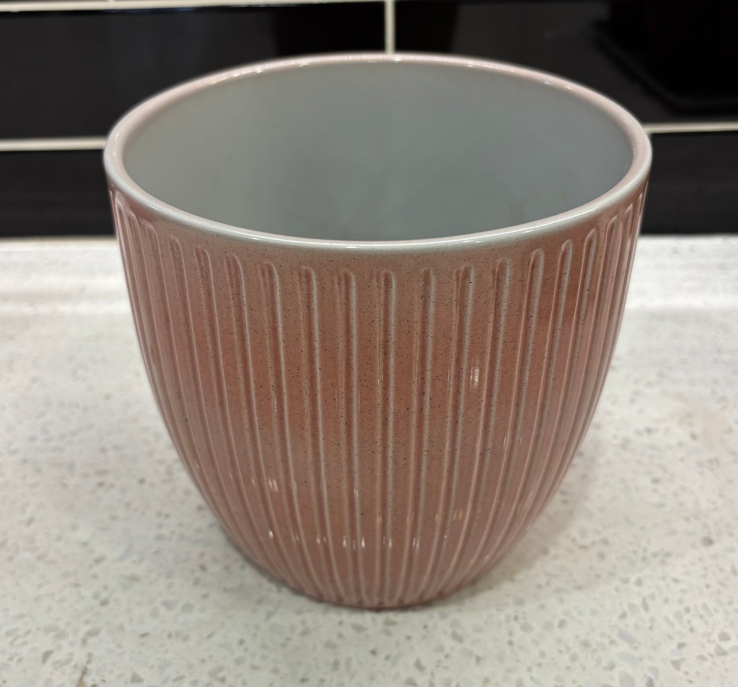 Medium Pink Pot w/ Vertical Lines