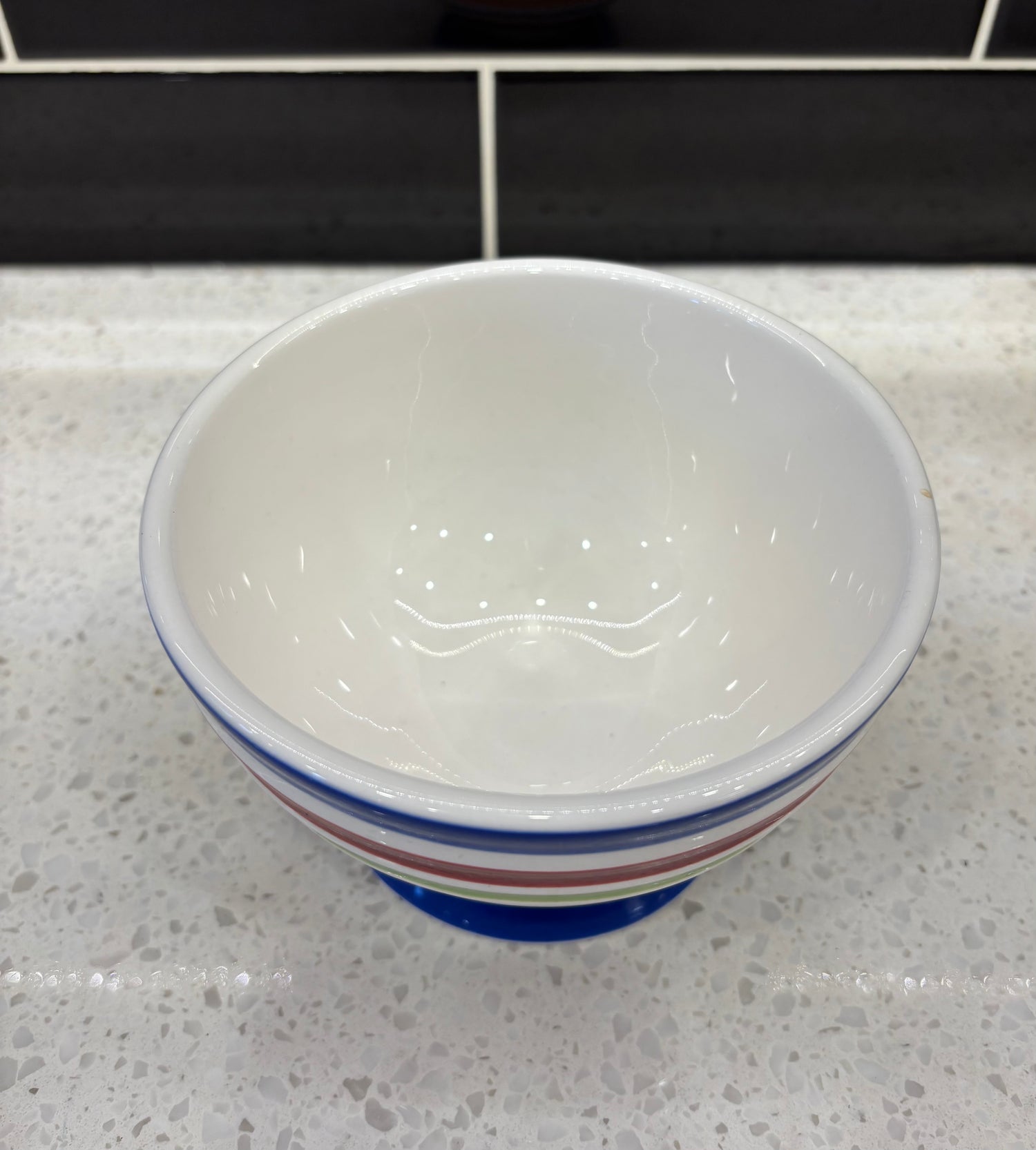 Multicoloured Striped Pot w/ Blue Base