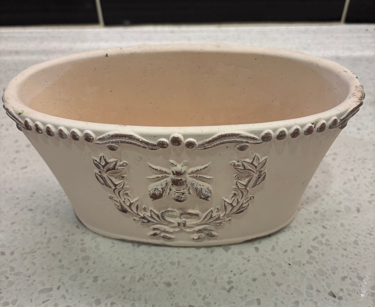 Small Oval Cream Coloured Bee w/ Design Pot