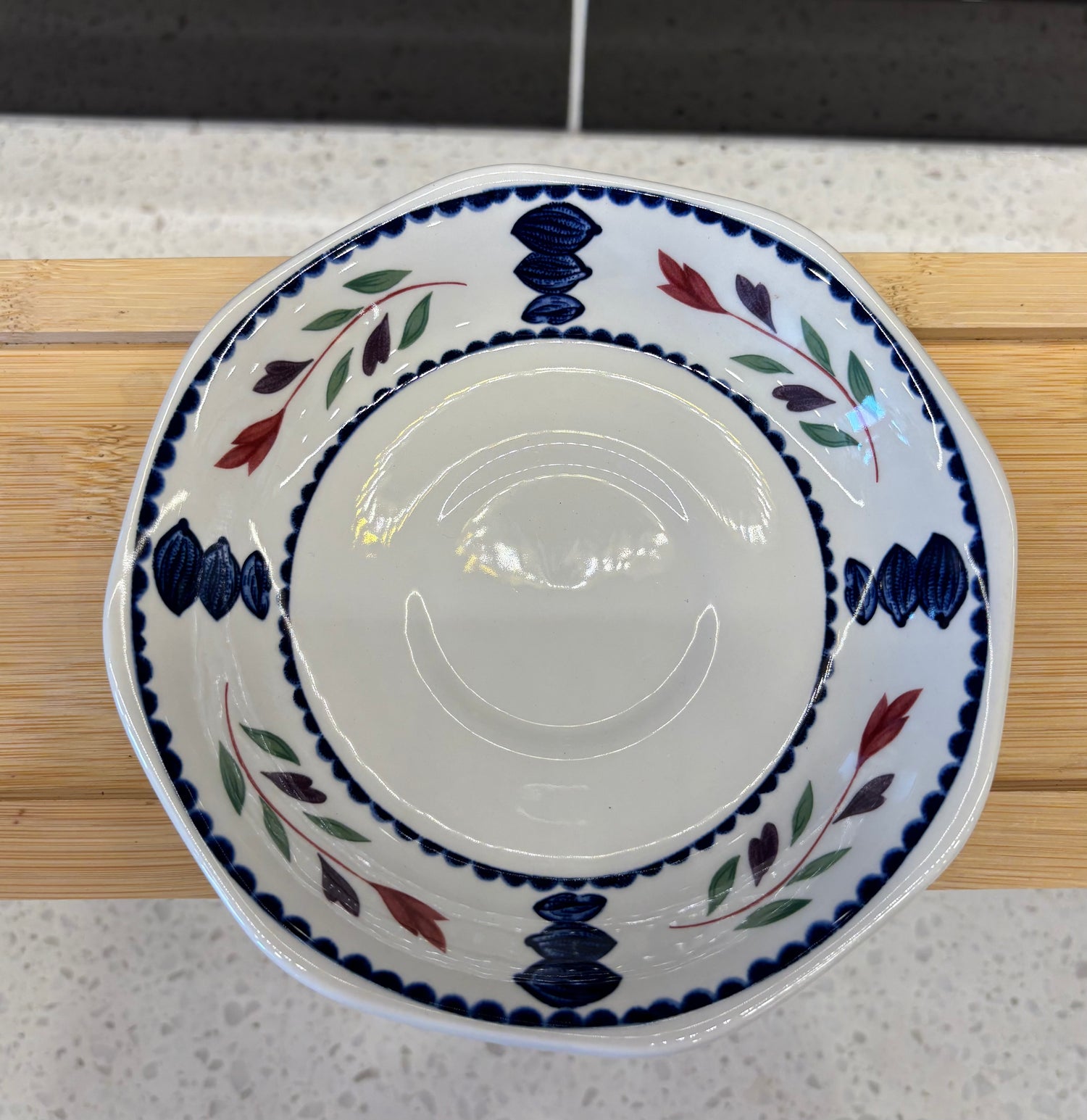 Small Round Blue & White Patterned Plant Tray