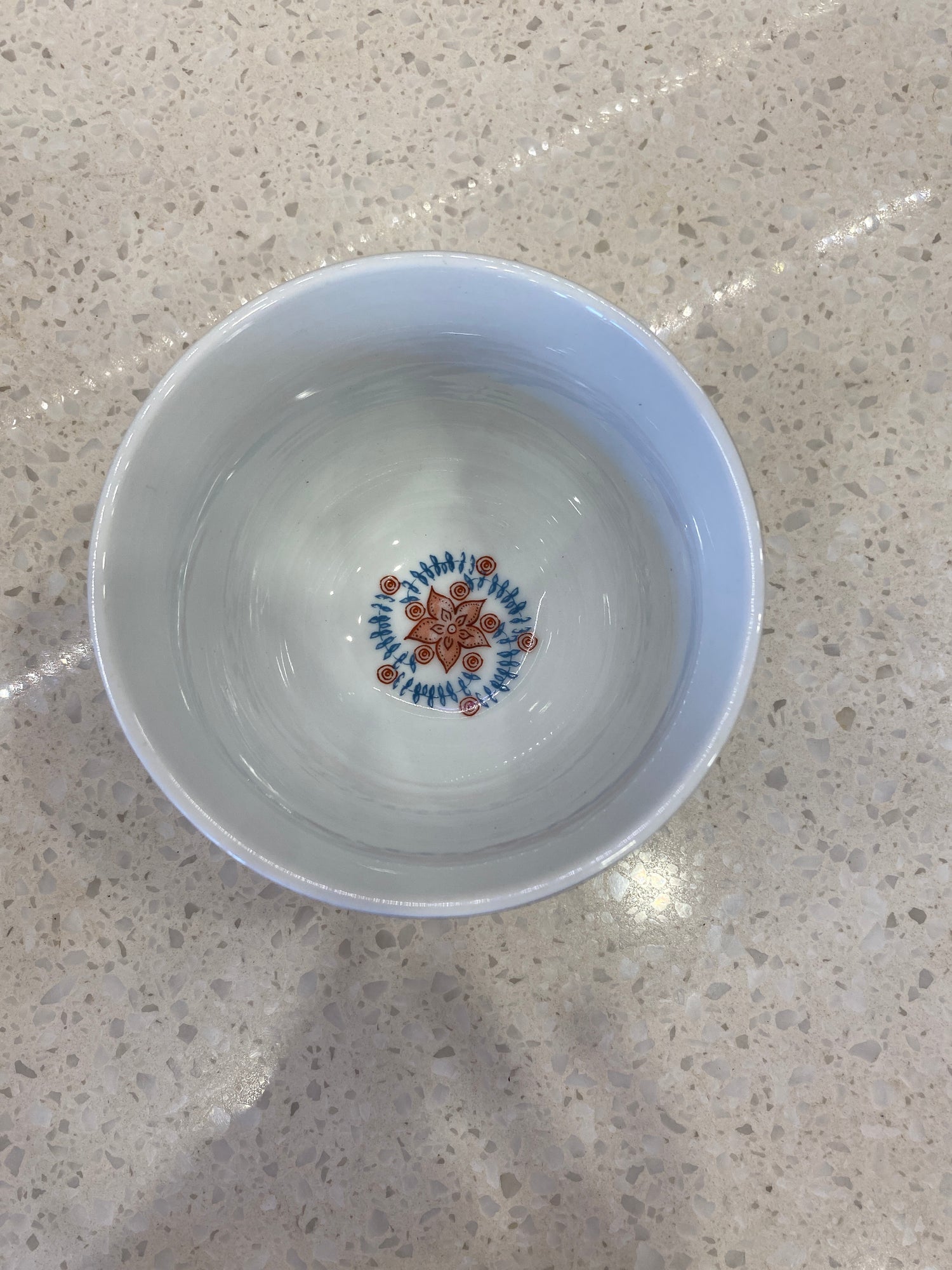 Small Porcelain Pot with Orange & Blue Floral Design