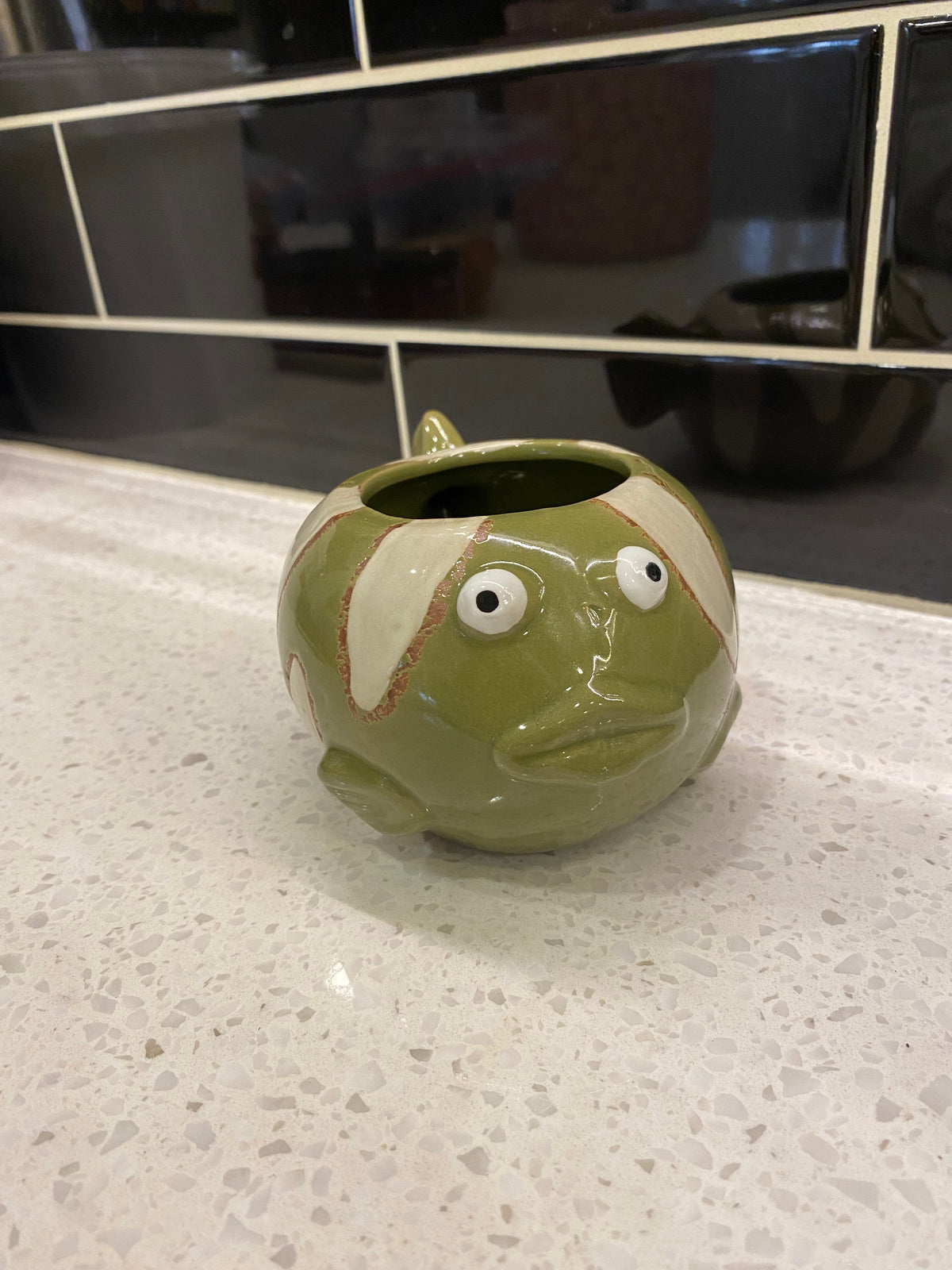 Small Funky Green Fish Pot