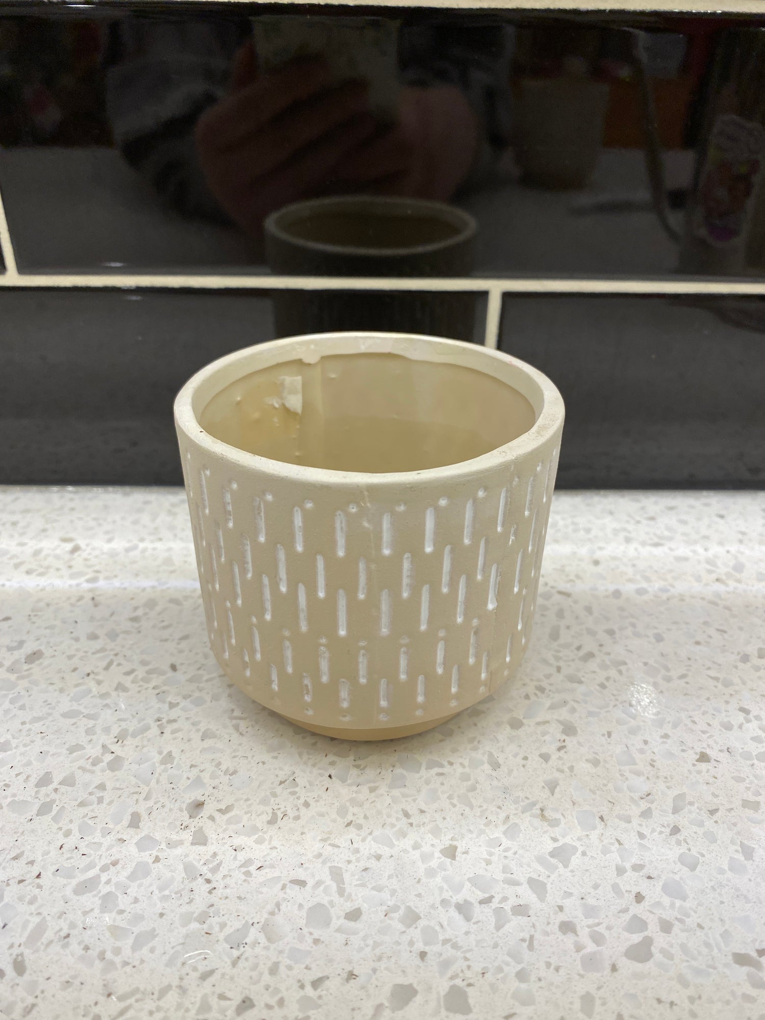 Small Beige pot w/ White Lines