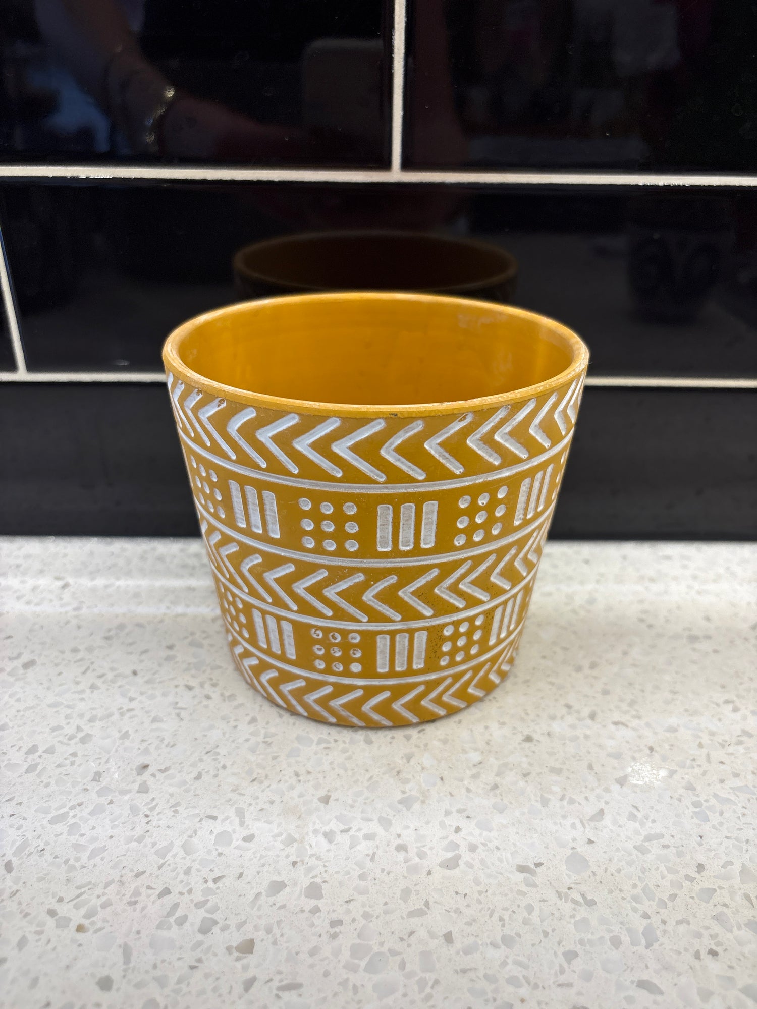 Medium Yellow Pot w/ White Designs