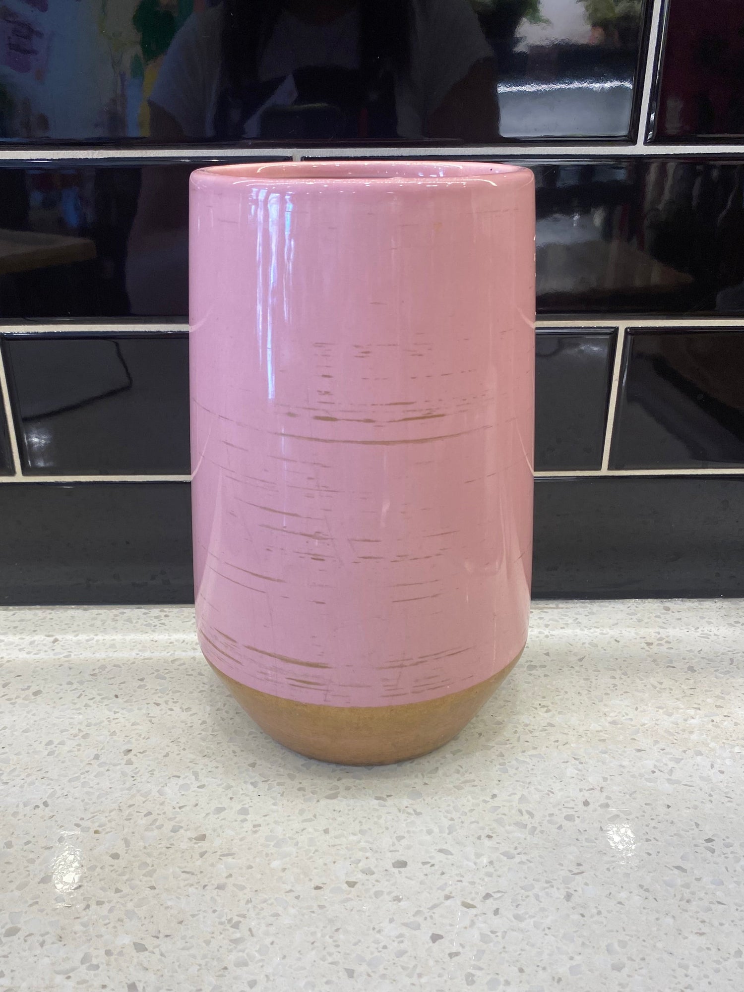 Tall Pink Pot with Gold Details