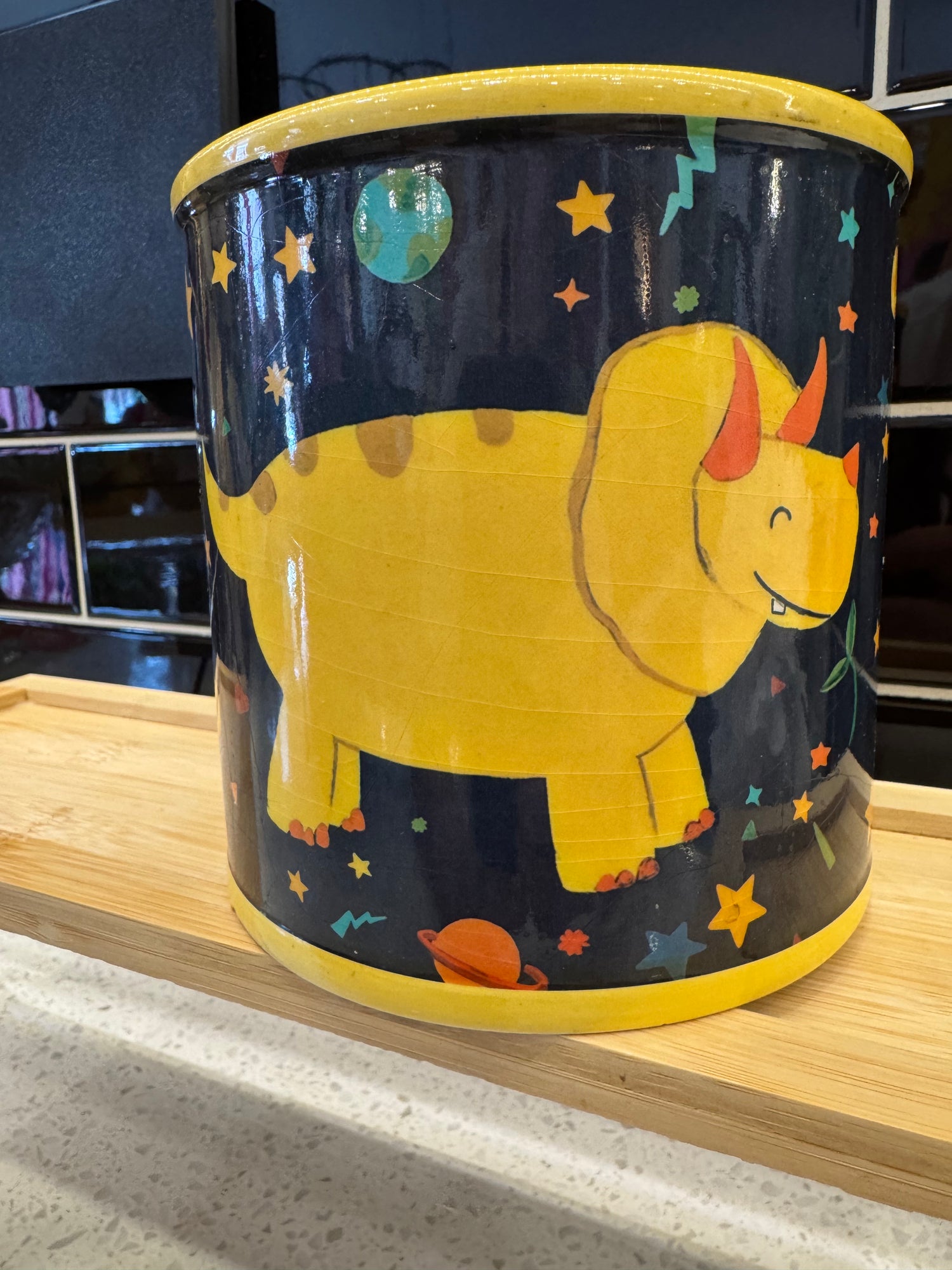 Medium Navy and Yellow Dinosaur in Space Pot