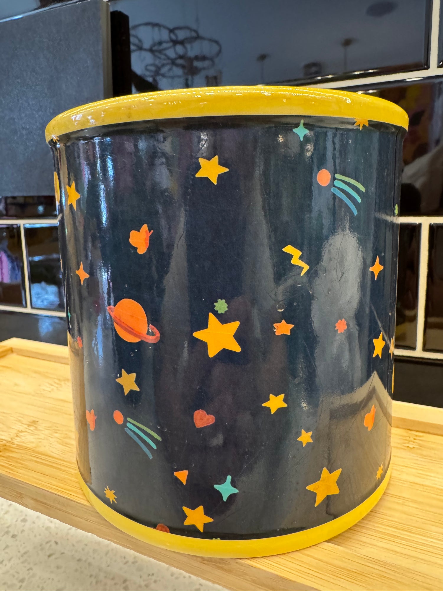 Medium Navy and Yellow Dinosaur in Space Pot