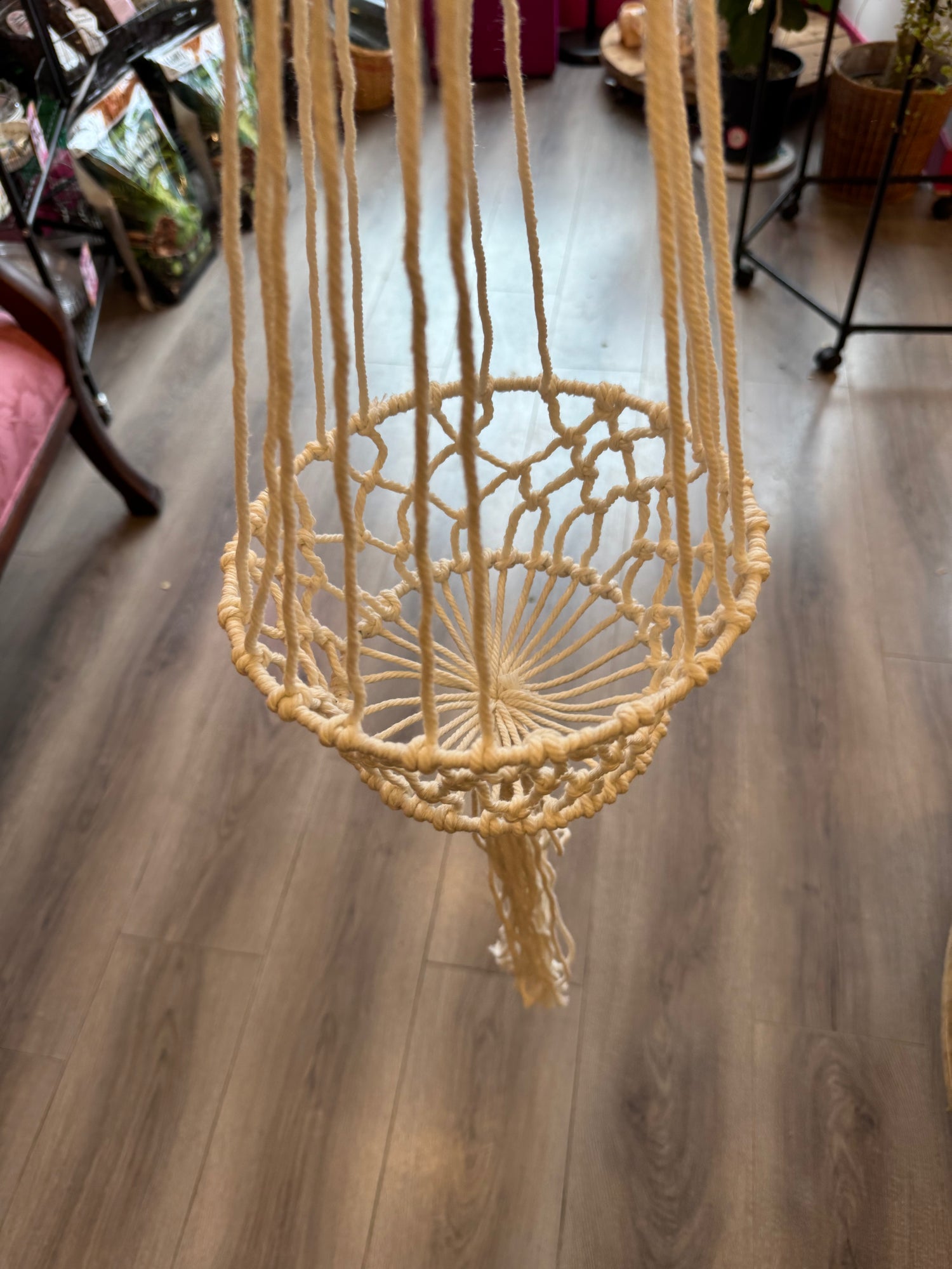 Macrame Basket Pot Holder with Wood Beads