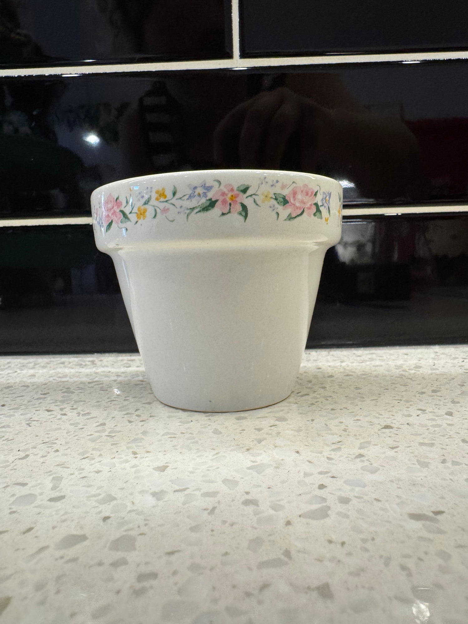 Small White Floral Pot
