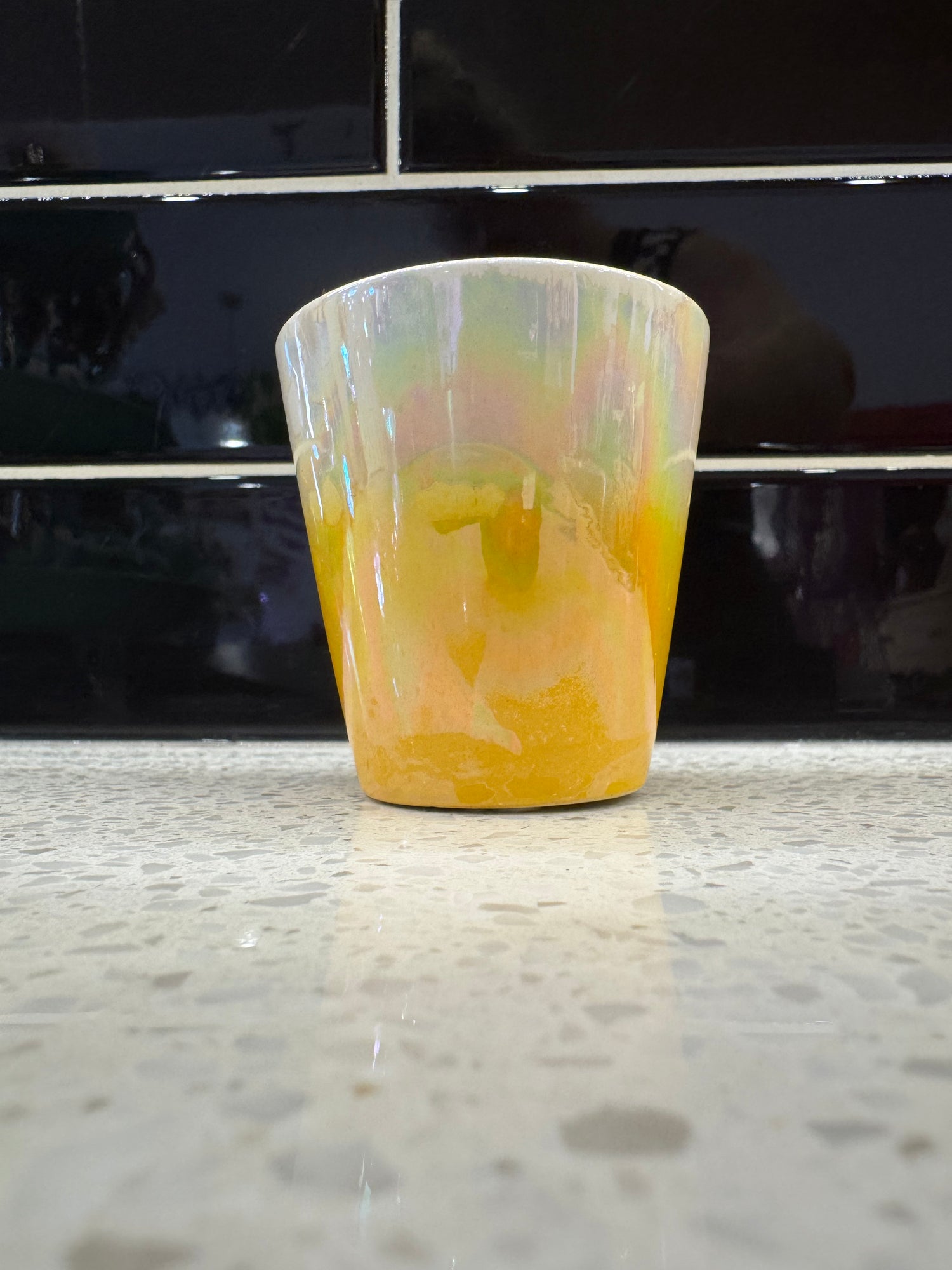 Small White Yellow Iridescent Pot