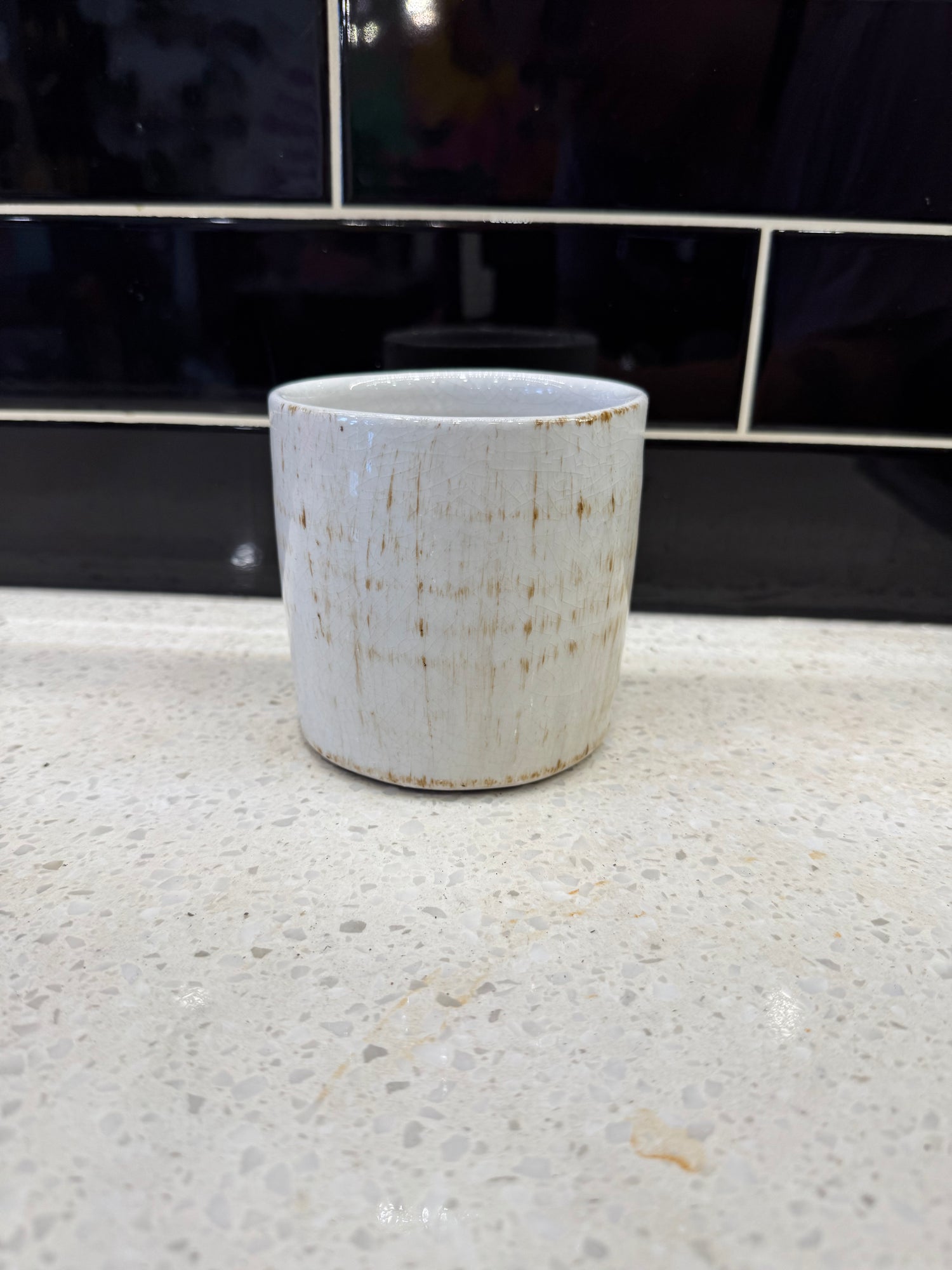 White and Beige Glazed Small Pot