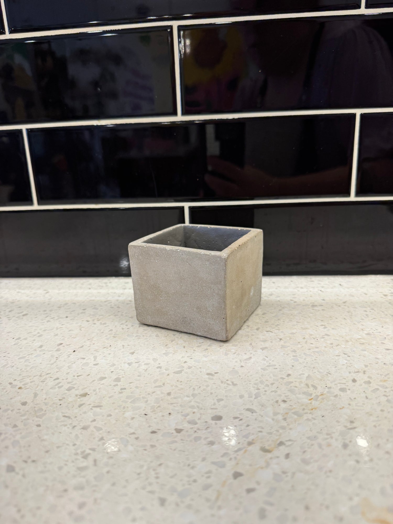 Small Grey Cube Square Pot
