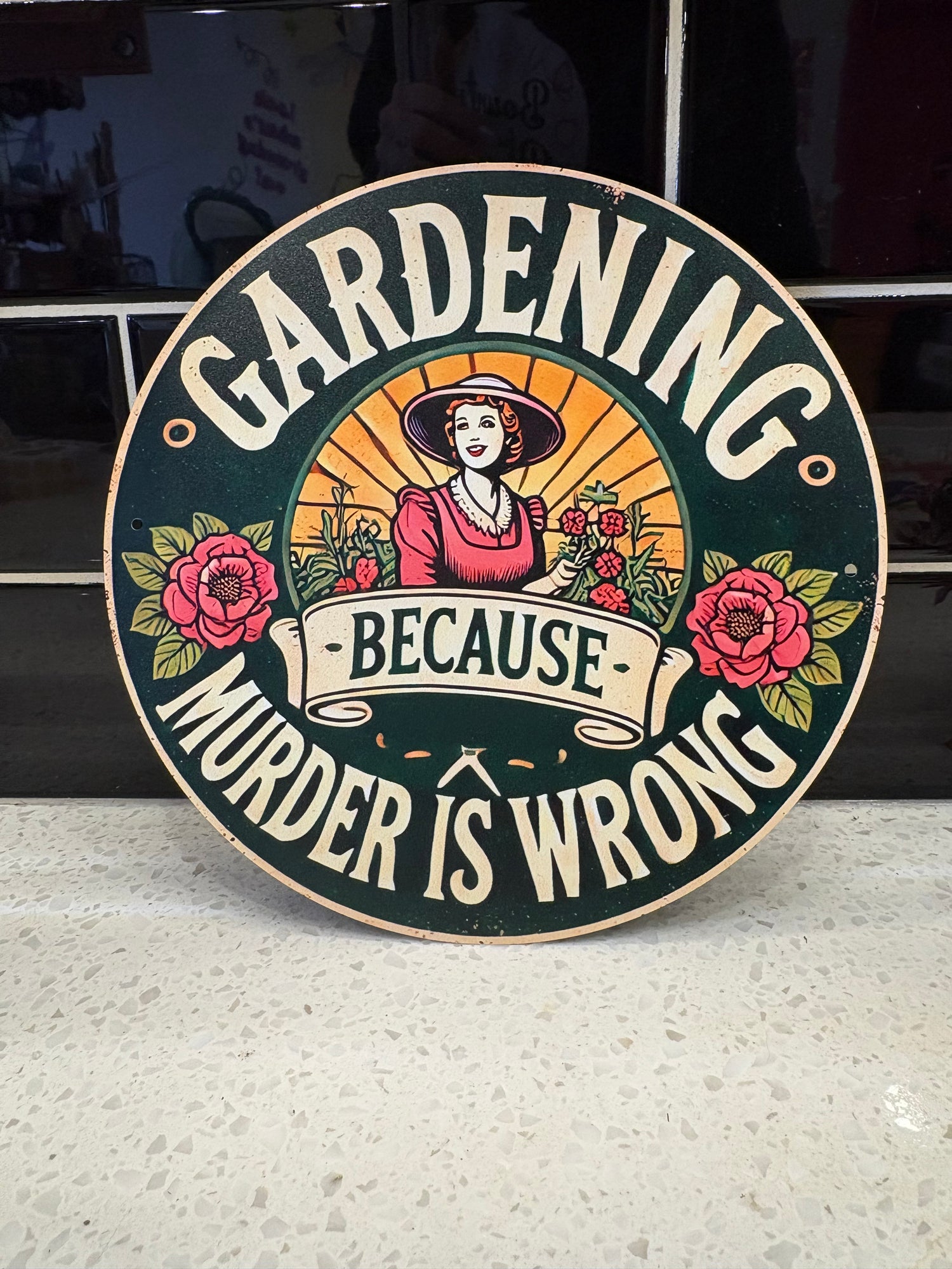 More Garden, Less Murder Metal Sign