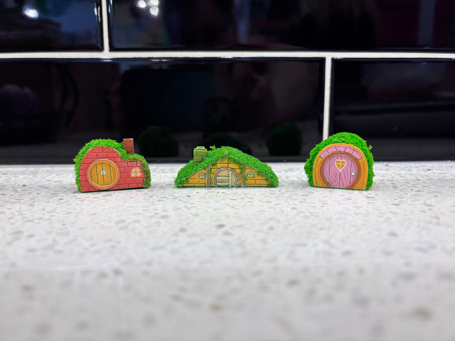 Mini Faux Moss Fairy Garden Houses (Set of 3)