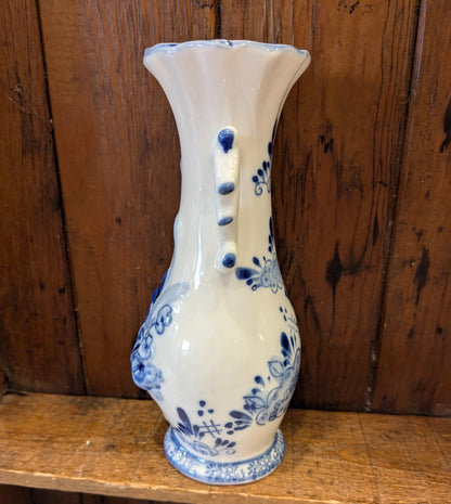 Vintage Blue + White Painted Vase