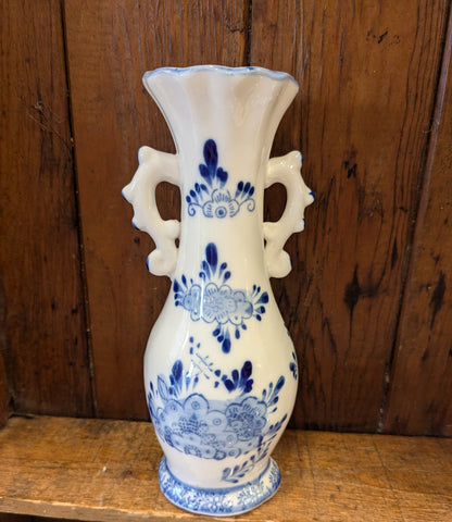 Vintage Blue + White Painted Vase