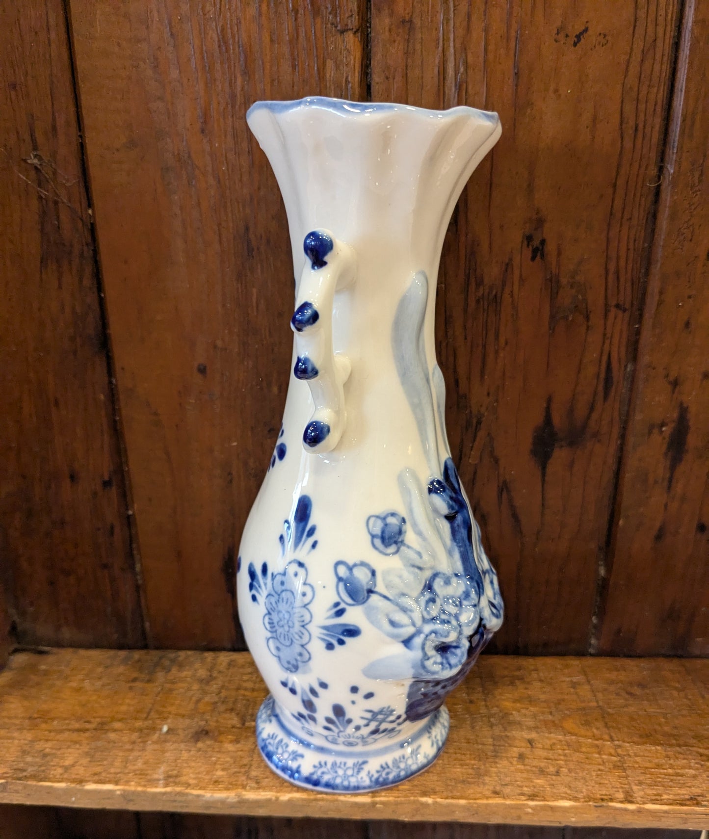 Vintage Blue + White Painted Vase