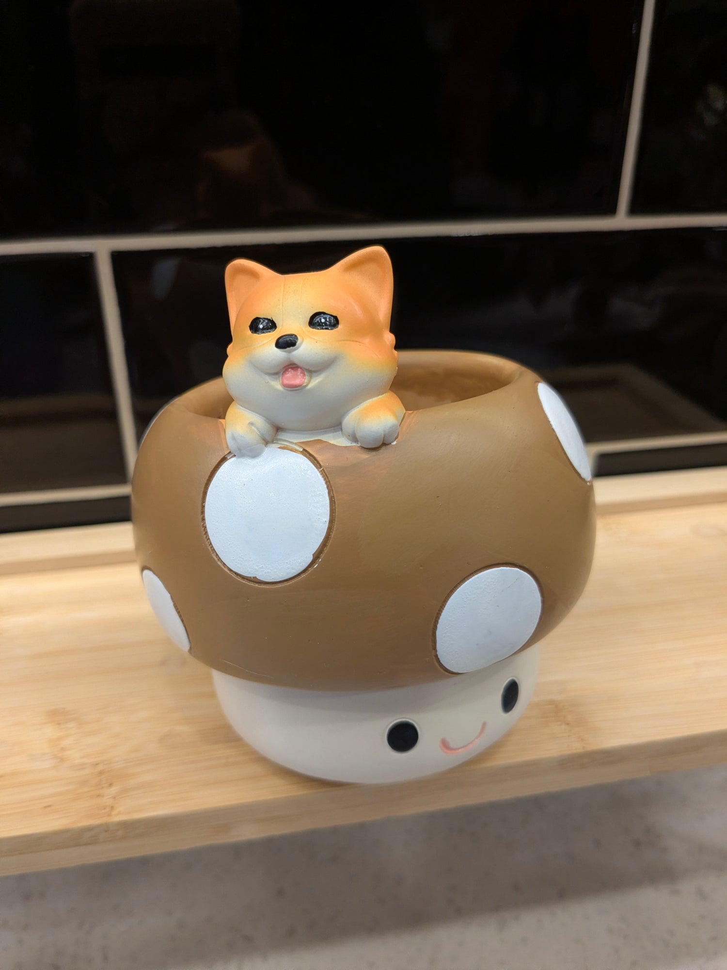 Dog in Brown Mushroom Pot